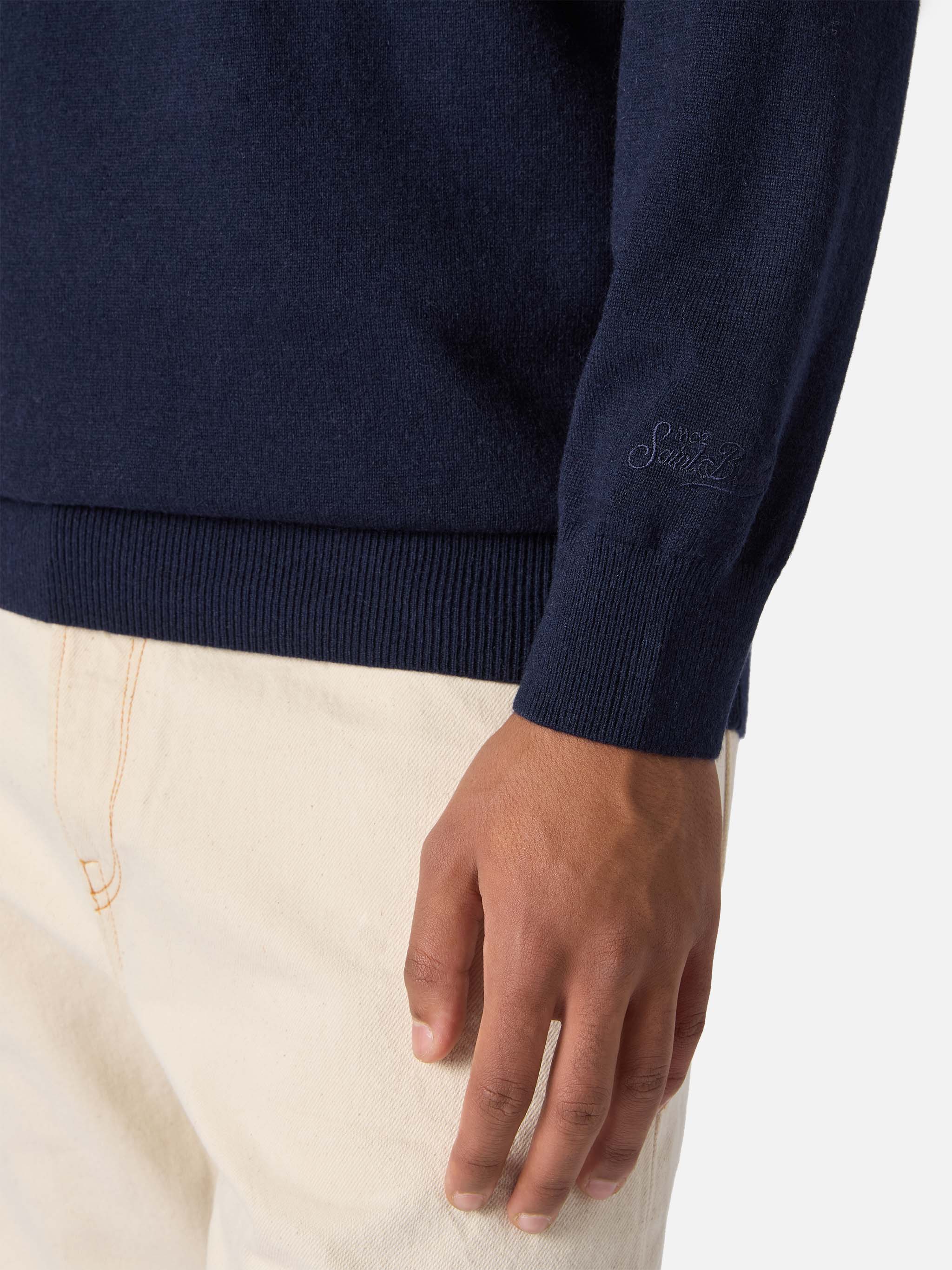 Crewneck Sweater Heron Light With I Hate Electric Embroidery Blue