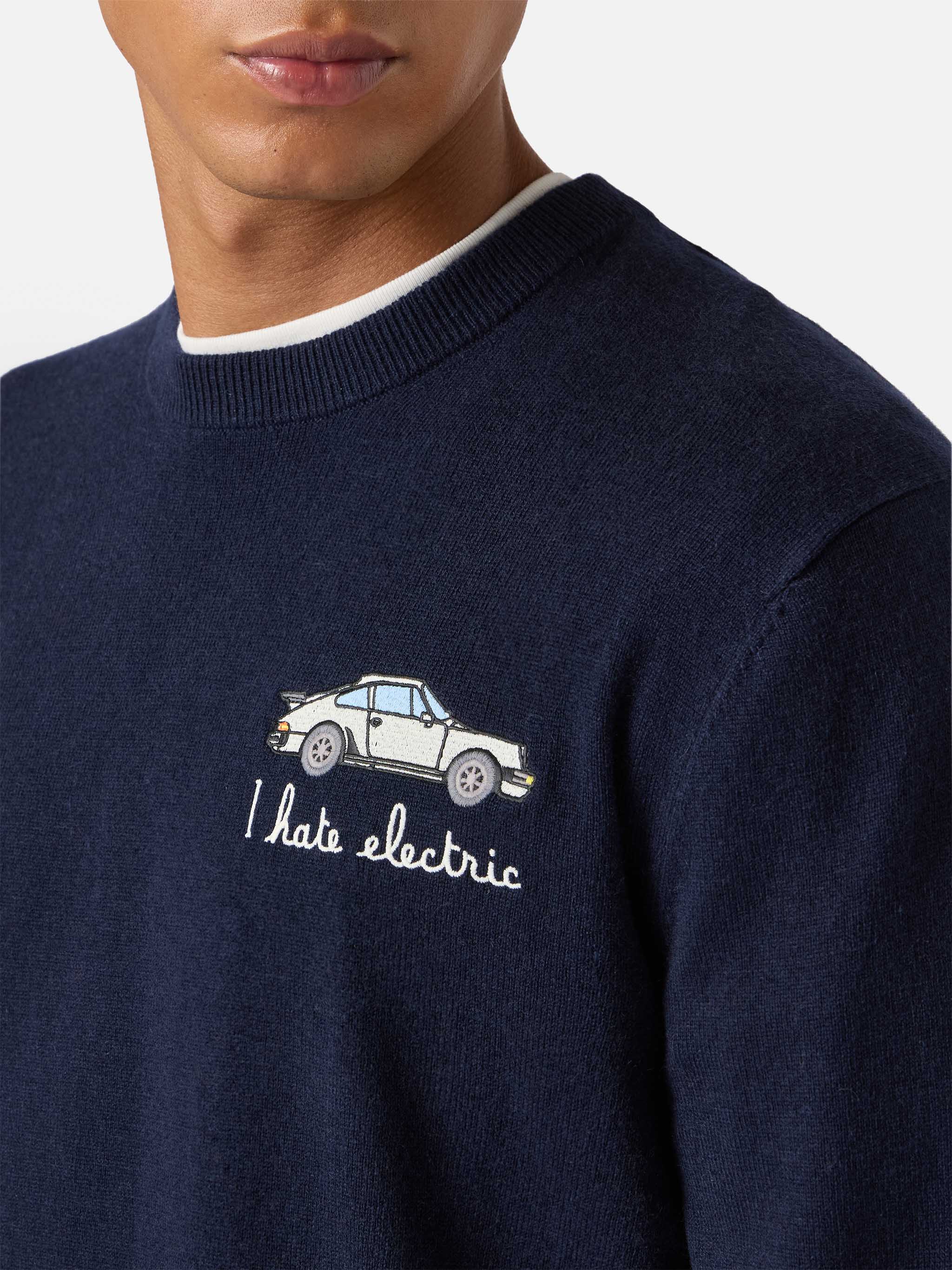 Crewneck Sweater Heron Light With I Hate Electric Embroidery Blue