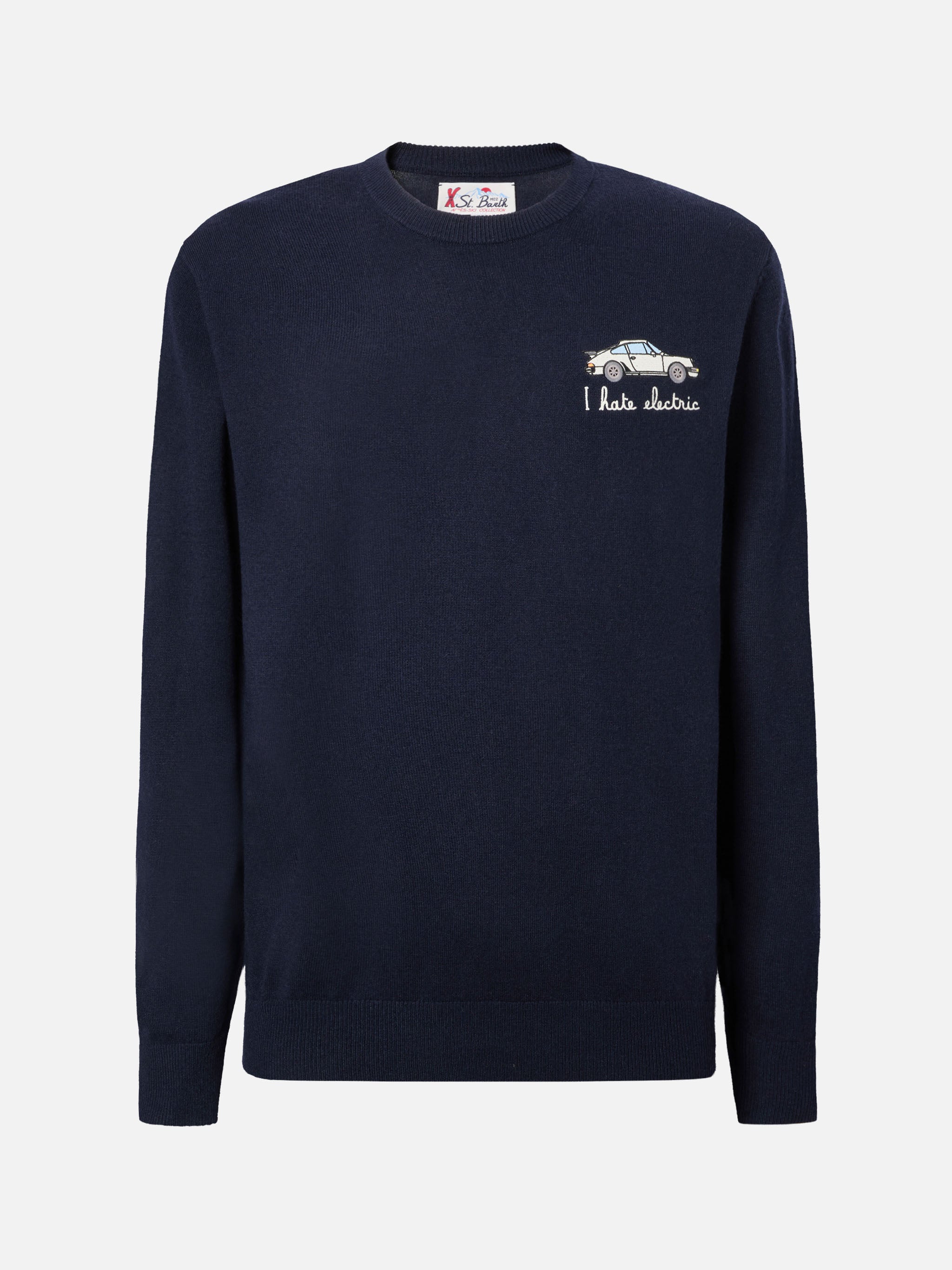 Crewneck Sweater Heron Light With I Hate Electric Embroidery Blue