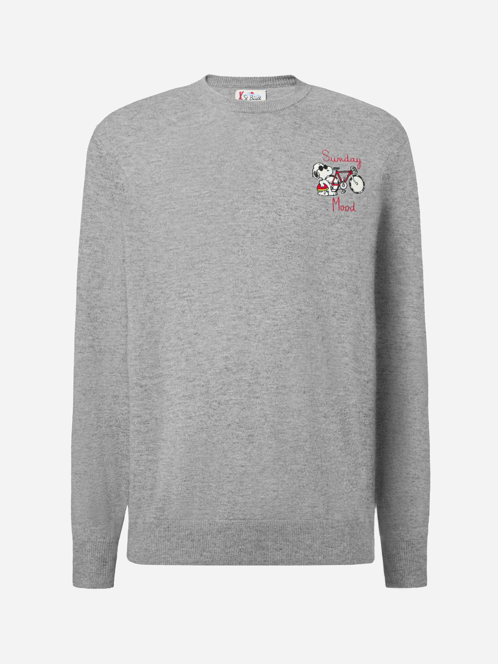 Crewneck Sweater Heron Light With Snoopy Sunday Mood Embroidery | Peanuts Special Edition Grey