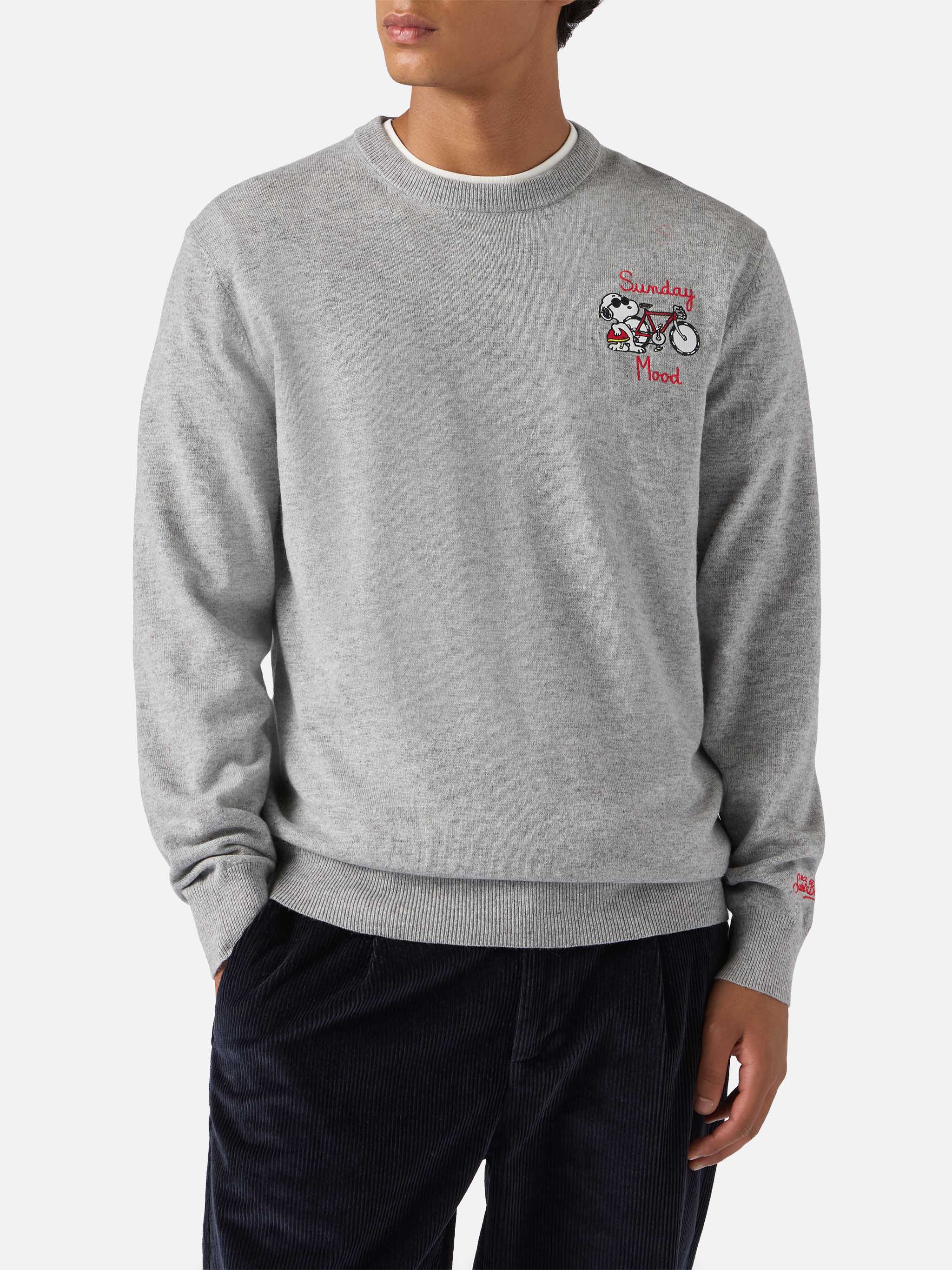Crewneck Sweater Heron Light With Snoopy Sunday Mood Embroidery | Peanuts Special Edition Grey