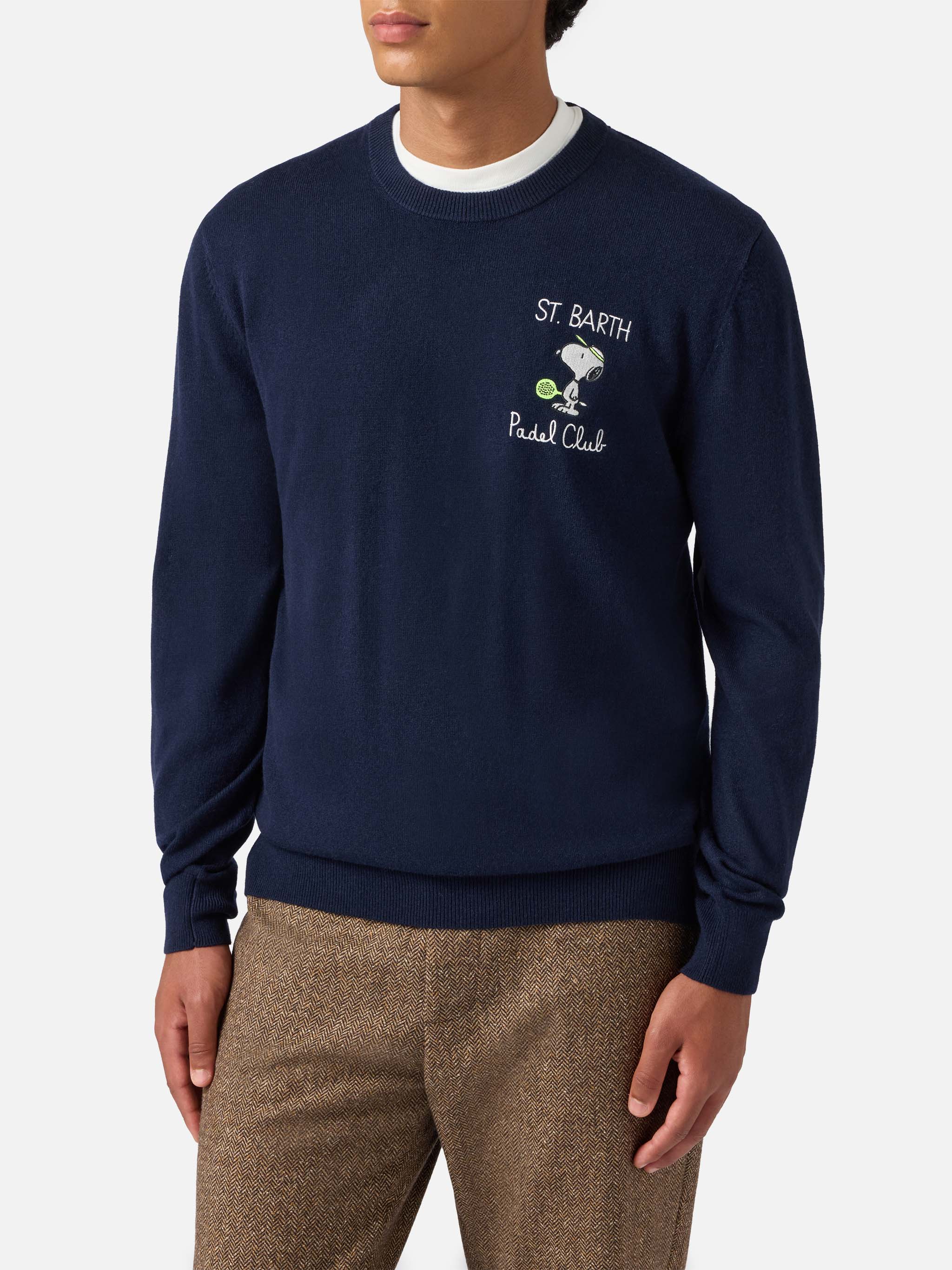 Crewneck Sweater Heron Light With Snoopy Padel Club Embroidery | Peanuts Special Edition Blue