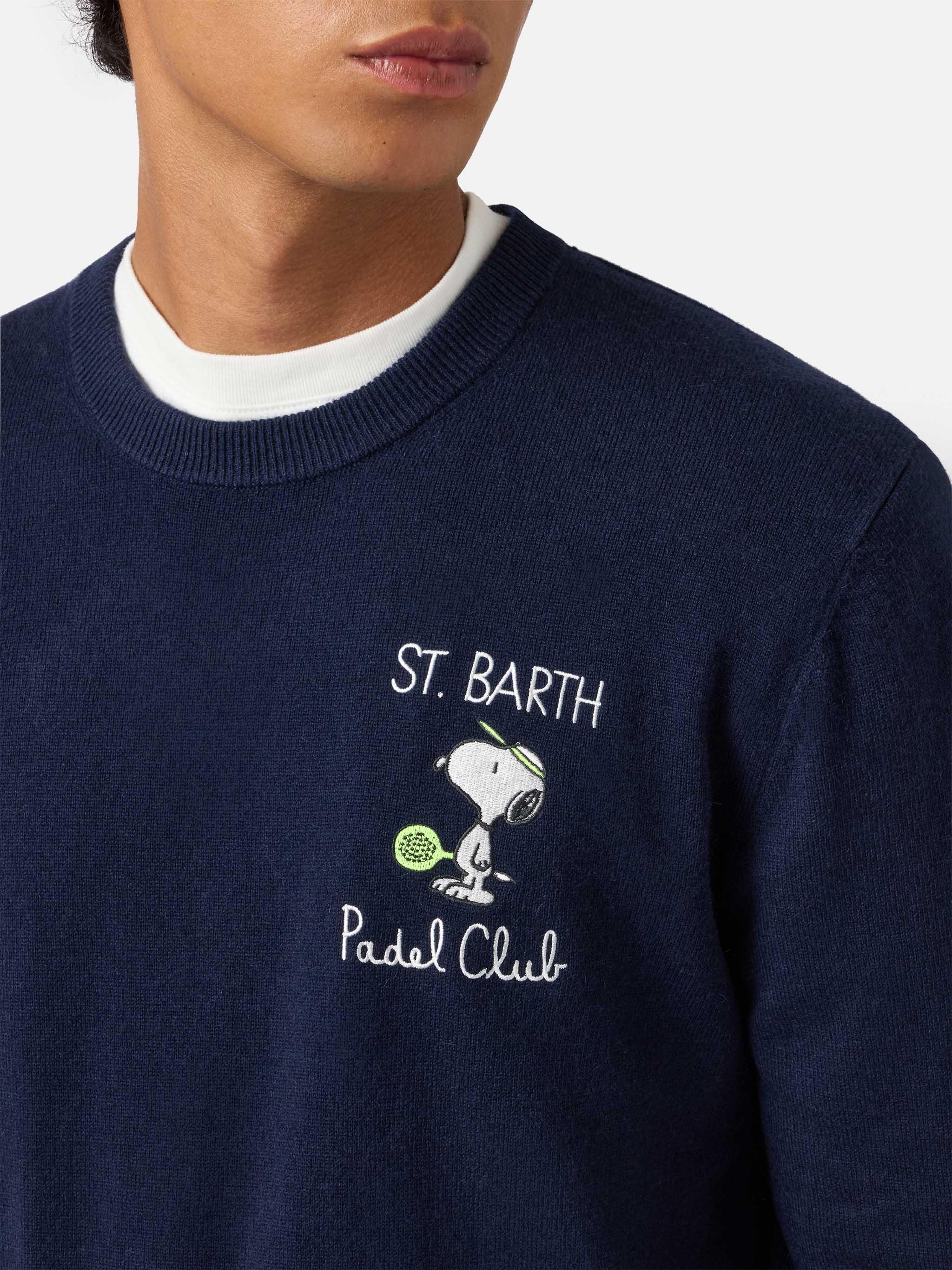 Crewneck Sweater Heron Light With Snoopy Padel Club Embroidery | Peanuts Special Edition Blue