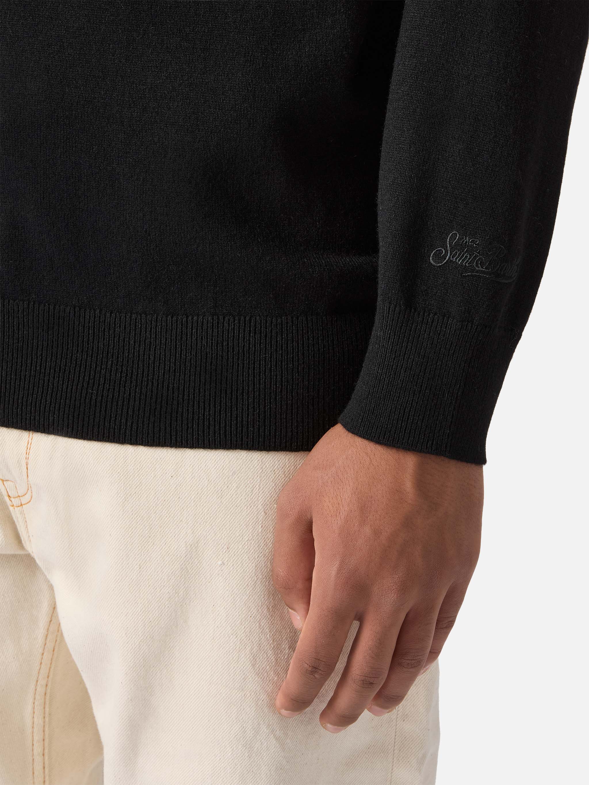 Crewneck Sweater Heron Light With Golden Power Embroidery Black