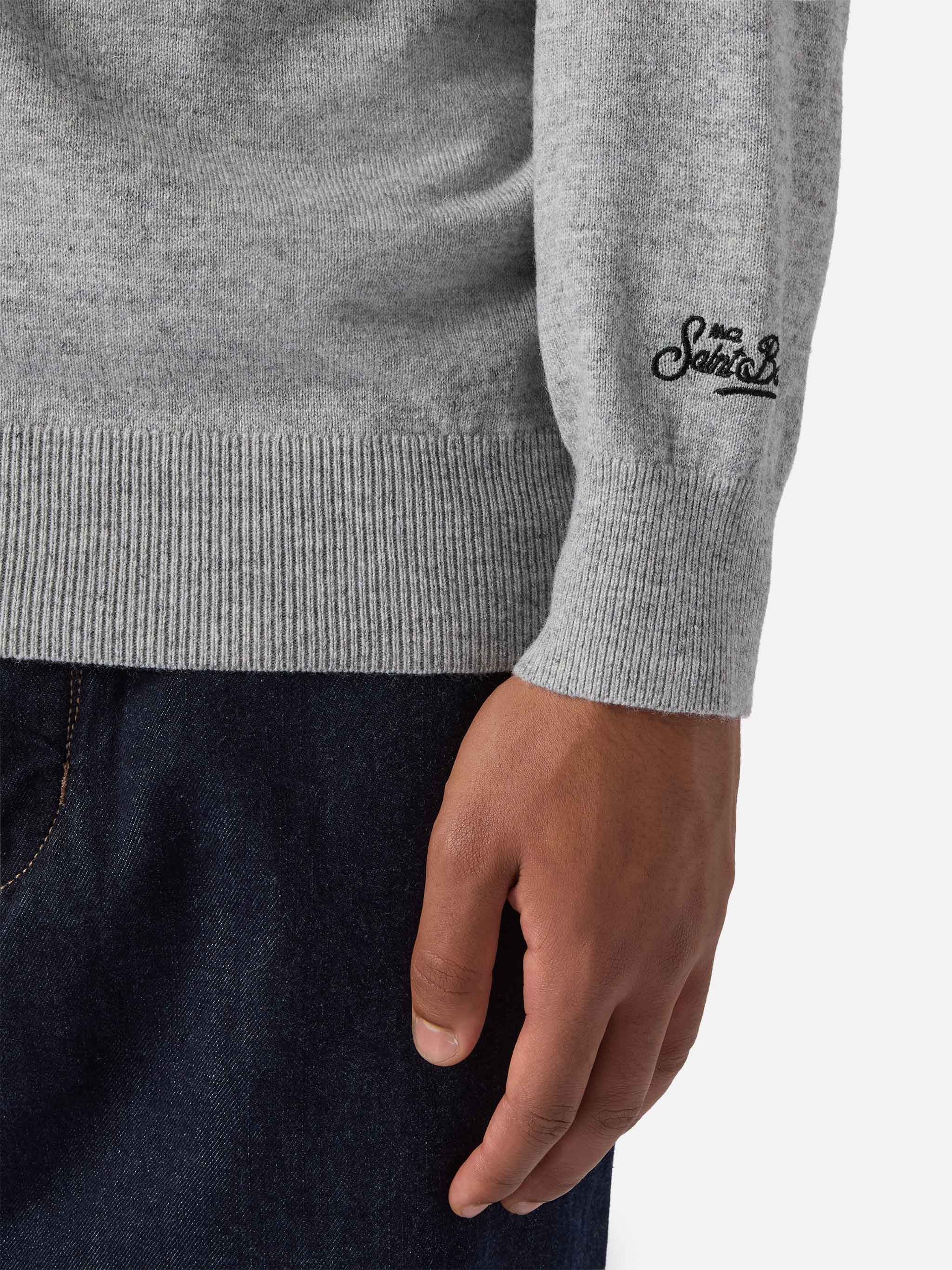 Crewneck Sweater Heron Light With Il Mare Dinverno Embroidery Grey