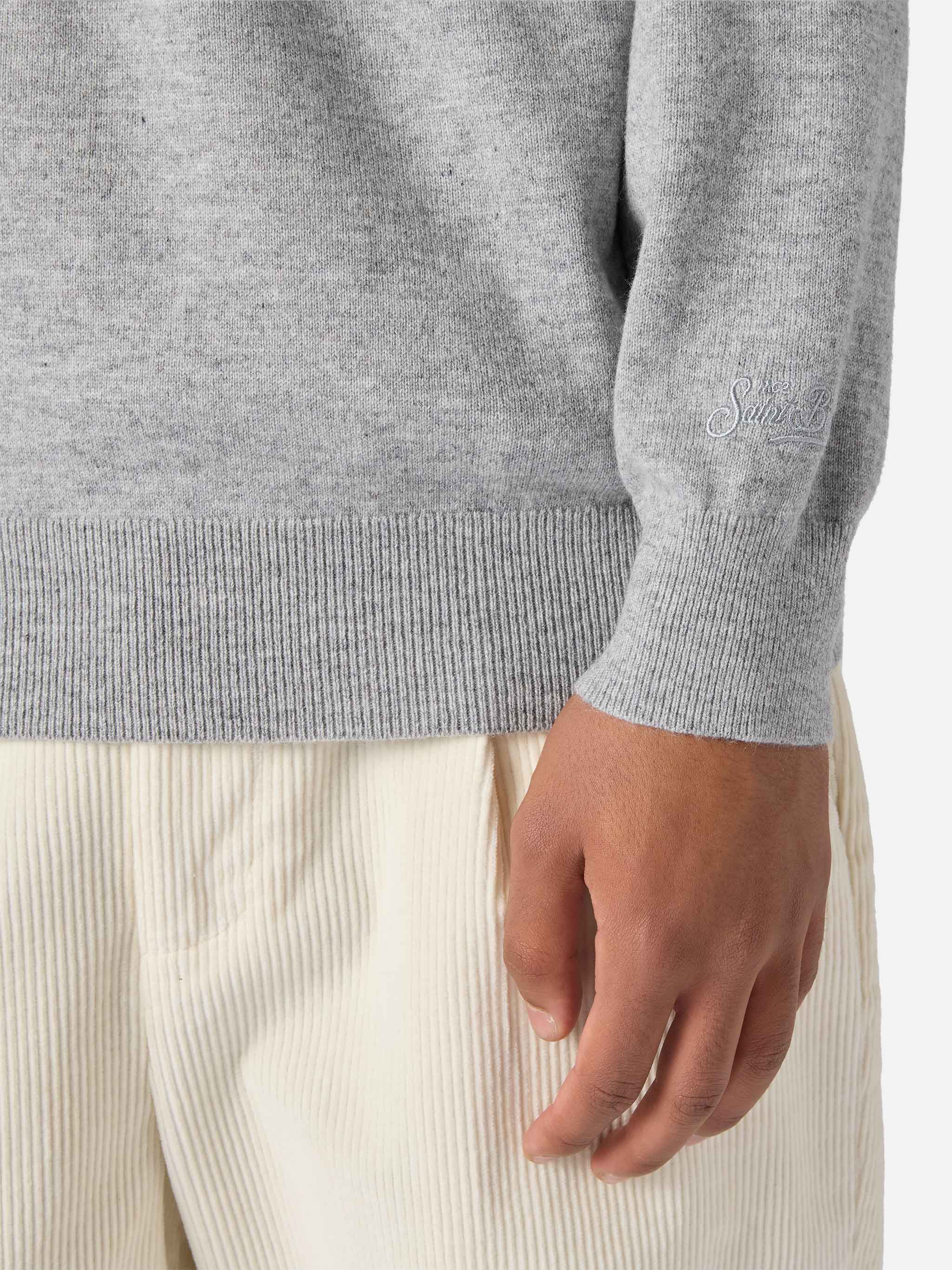Crewneck Sweater Heron Light With Vado A Ruba Embroidery Grey
