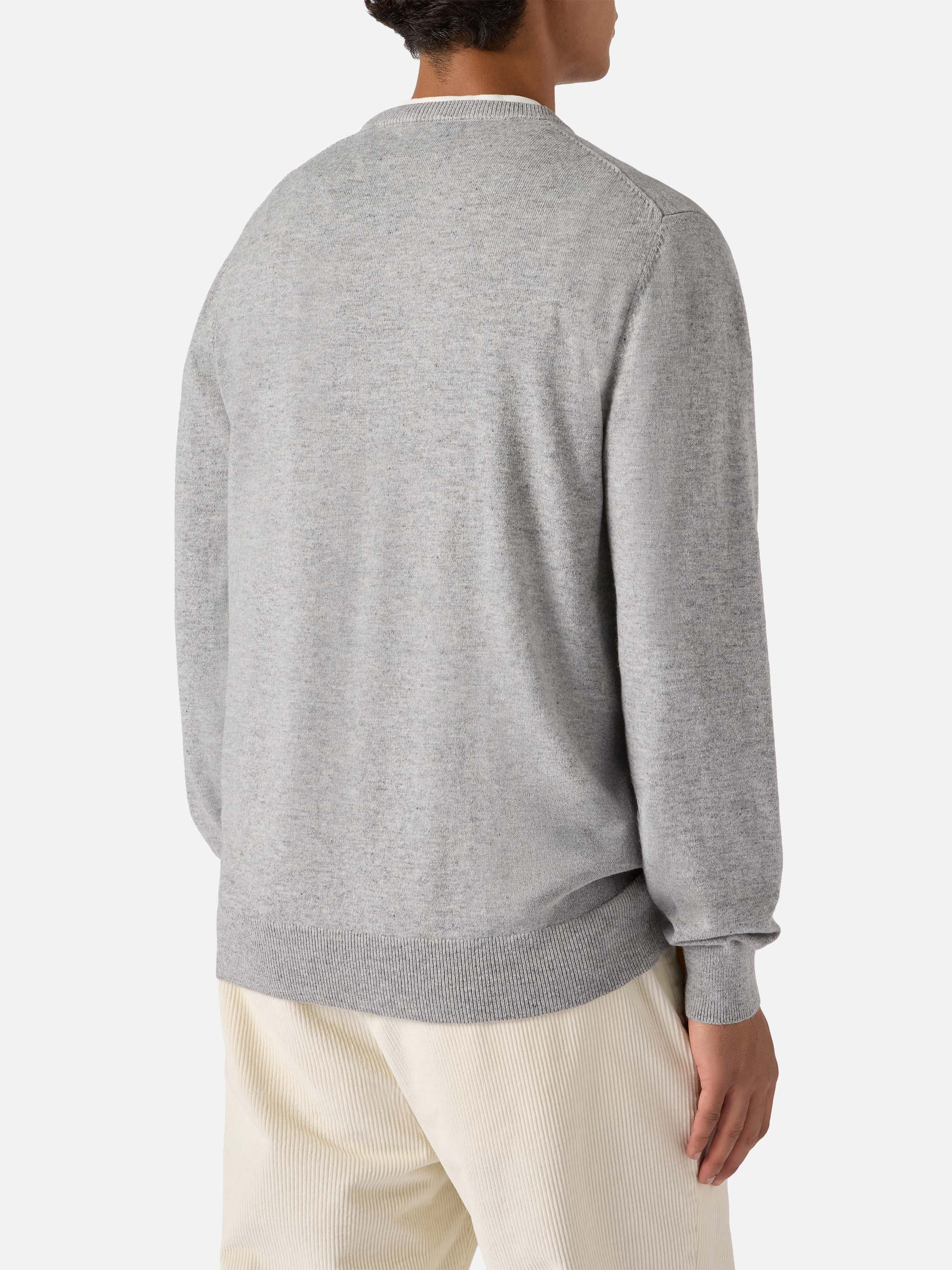 Crewneck Sweater Heron Light With Vado A Ruba Embroidery Grey