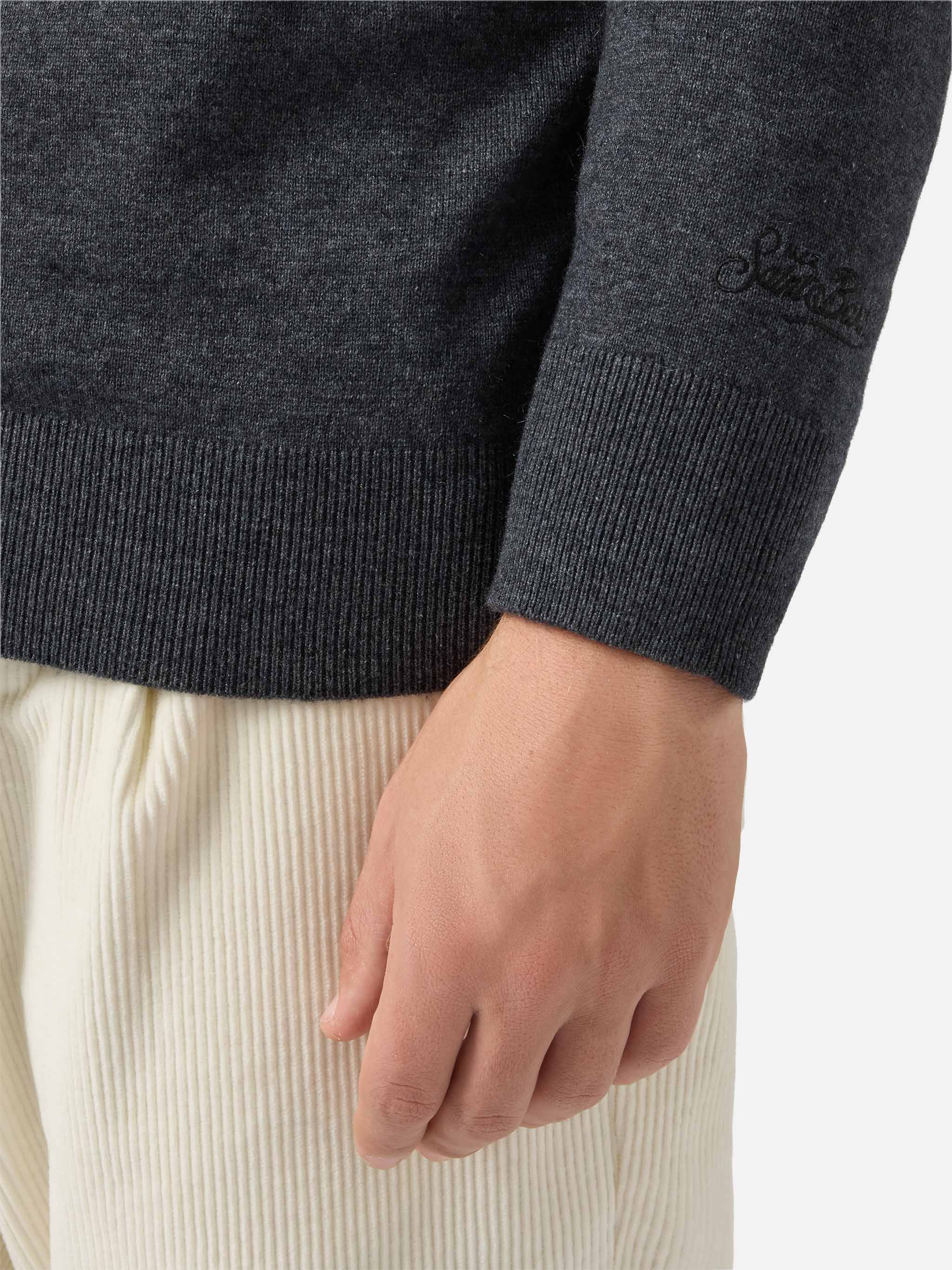 Crewneck Sweater Heron Light With Bartman Embroidery Grey