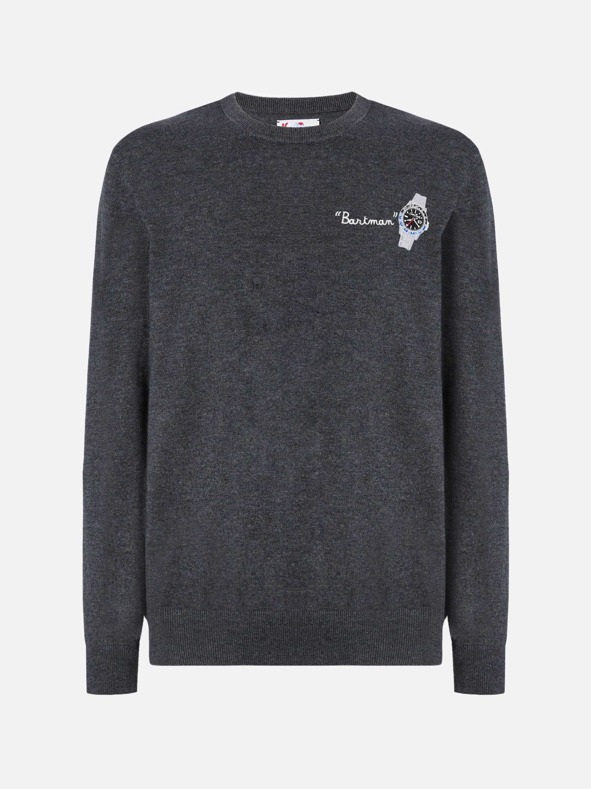 Crewneck Sweater Heron Light With Bartman Embroidery Grey