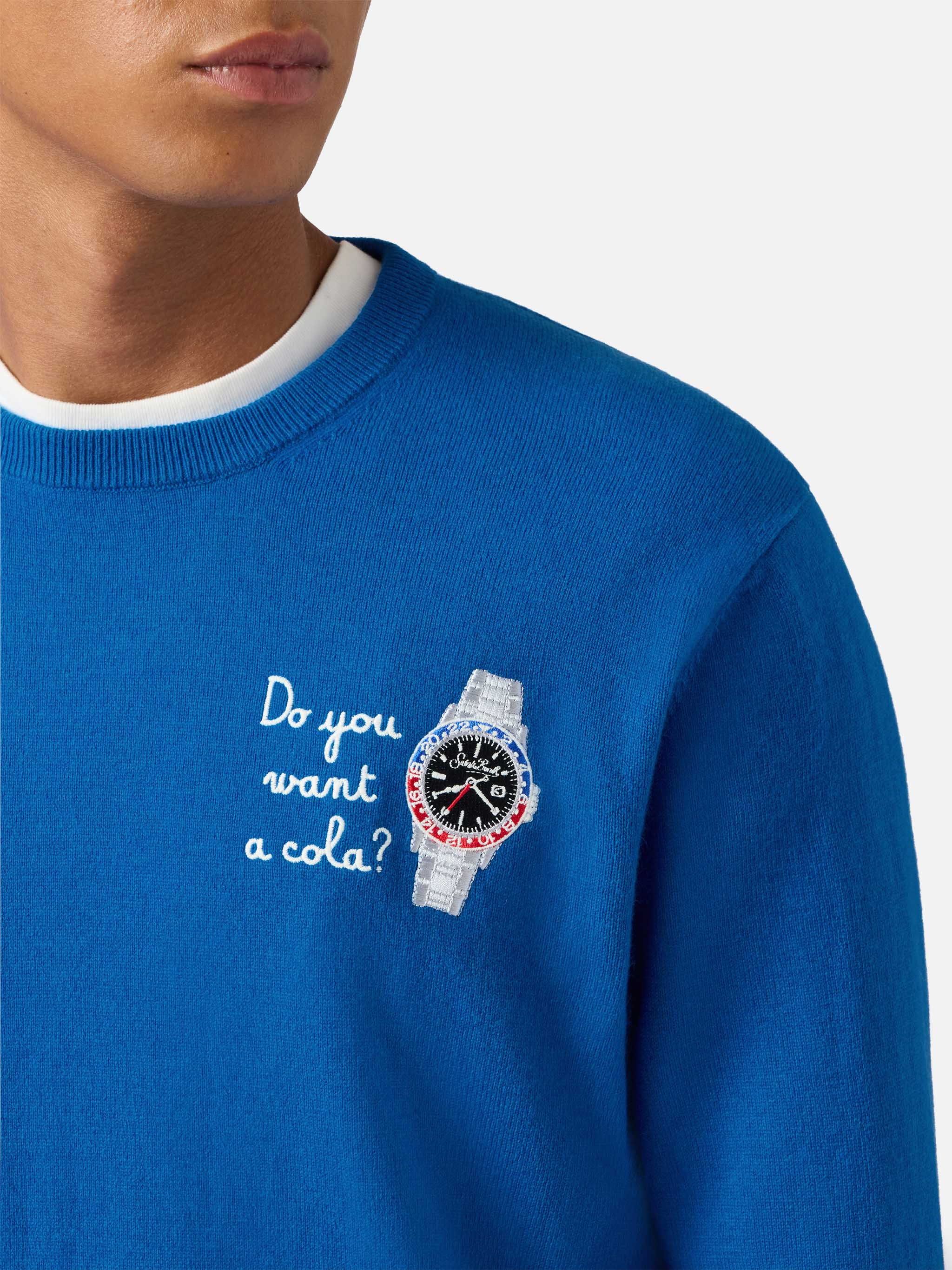 Crewneck Sweater Heron Light With Do You Want A Cola? Embroidery Blue