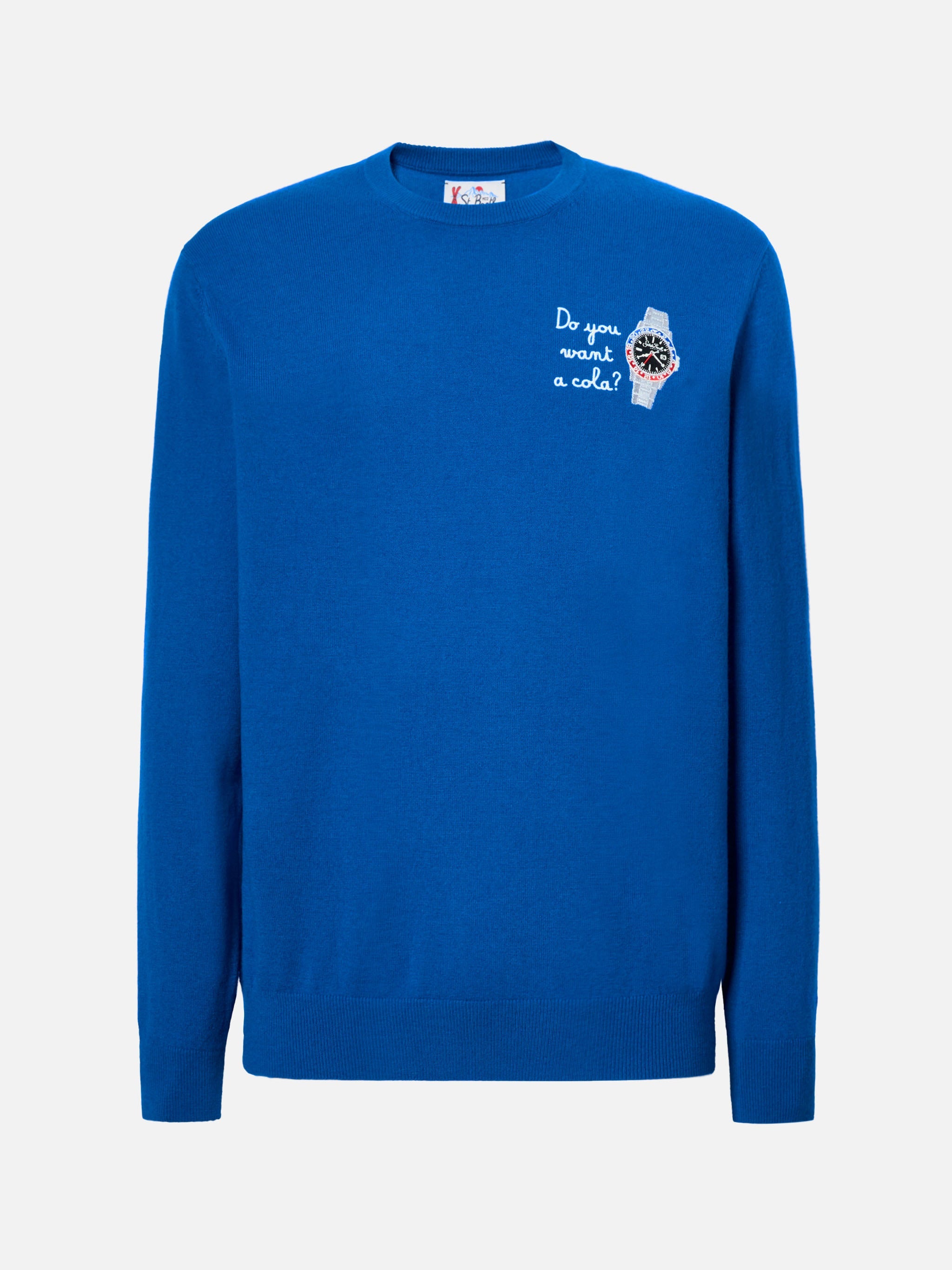 Crewneck Sweater Heron Light With Do You Want A Cola? Embroidery Blue