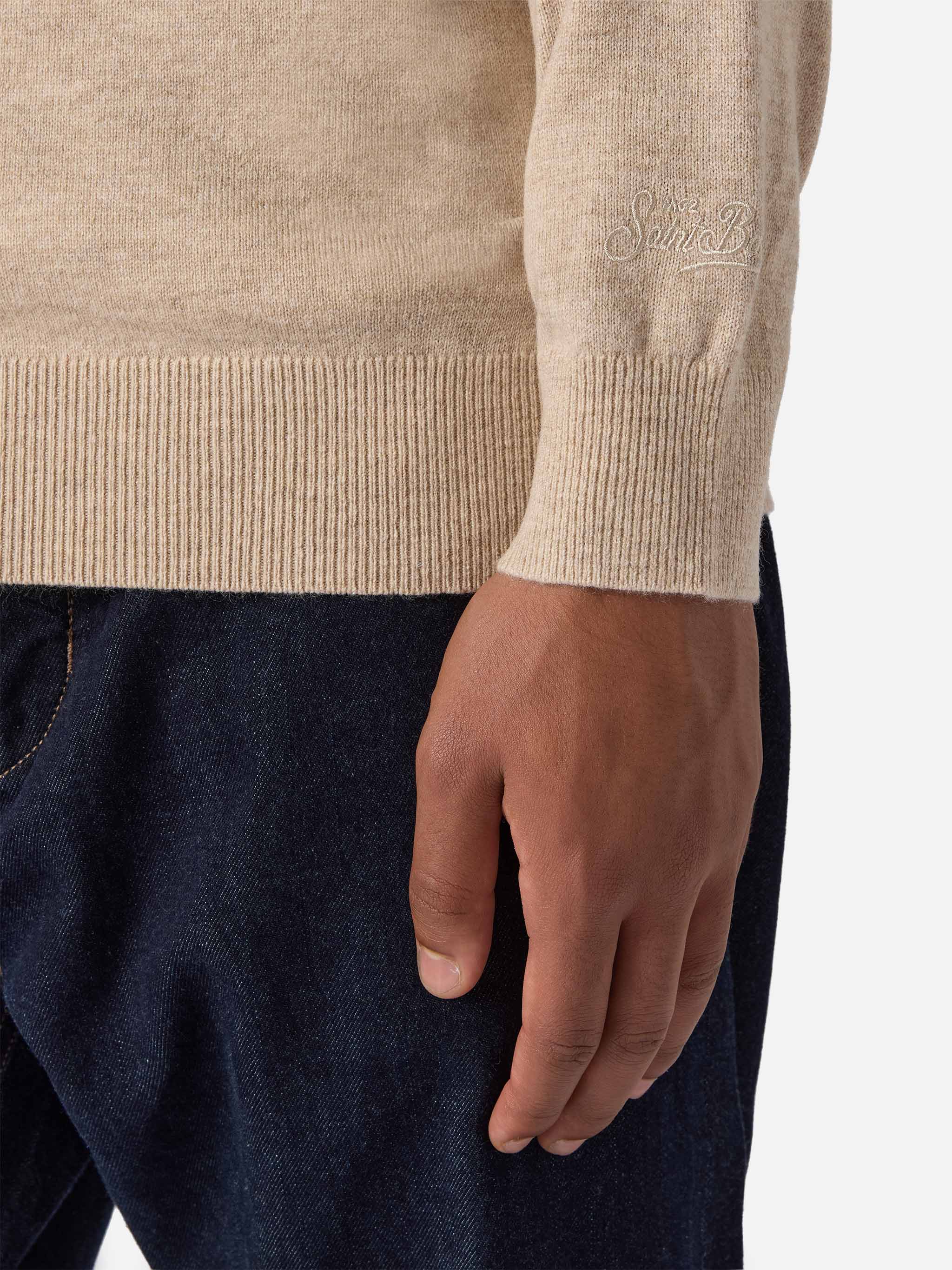 Crewneck Sweater Heron Light With Va Tutto Al Contrario Embroidery Brown