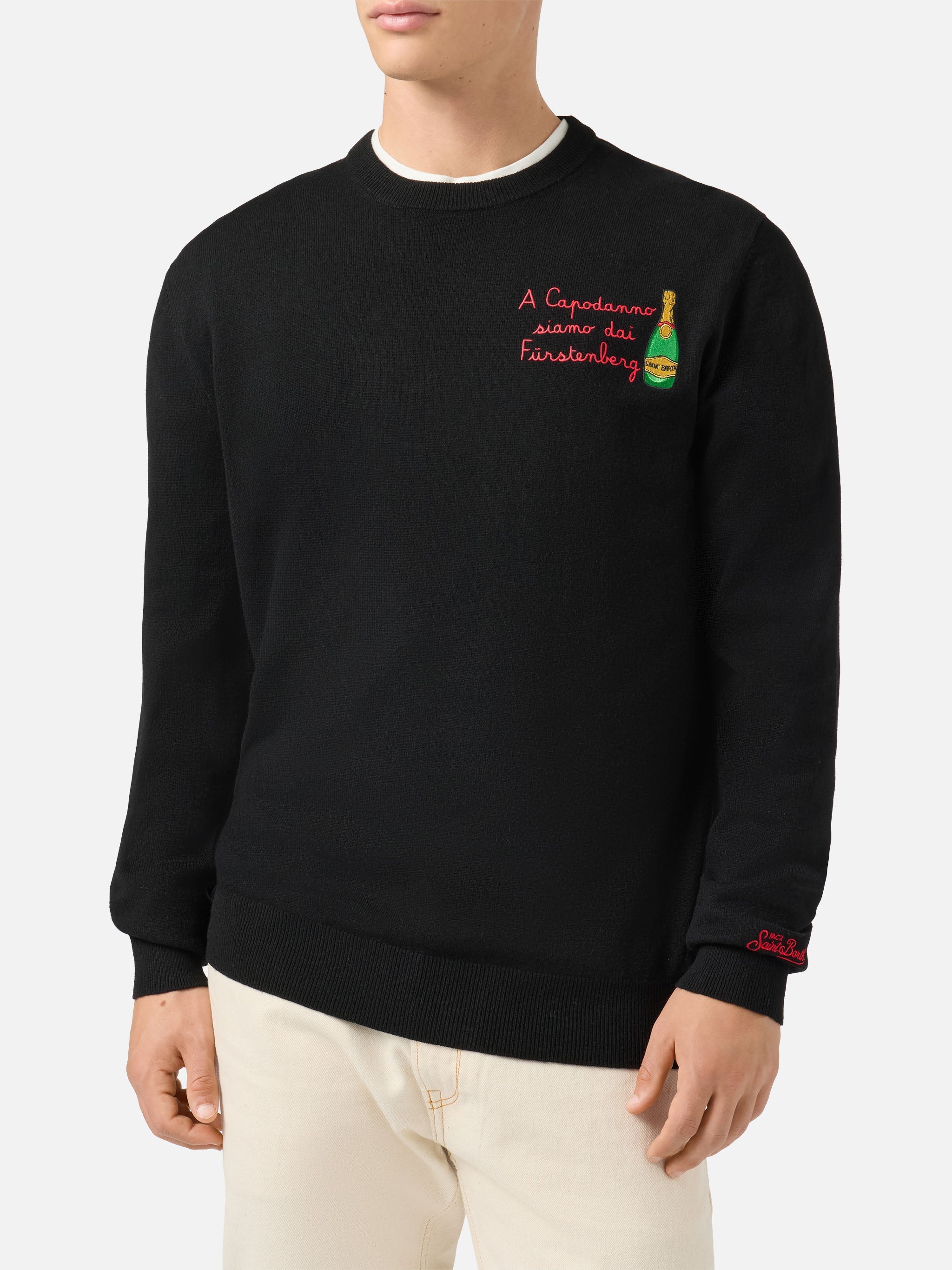Crewneck Heron Light With A Capodanno Siamo Dai Fürstenberg! Embroidery | Vacanze Di Natale Special Edition Black