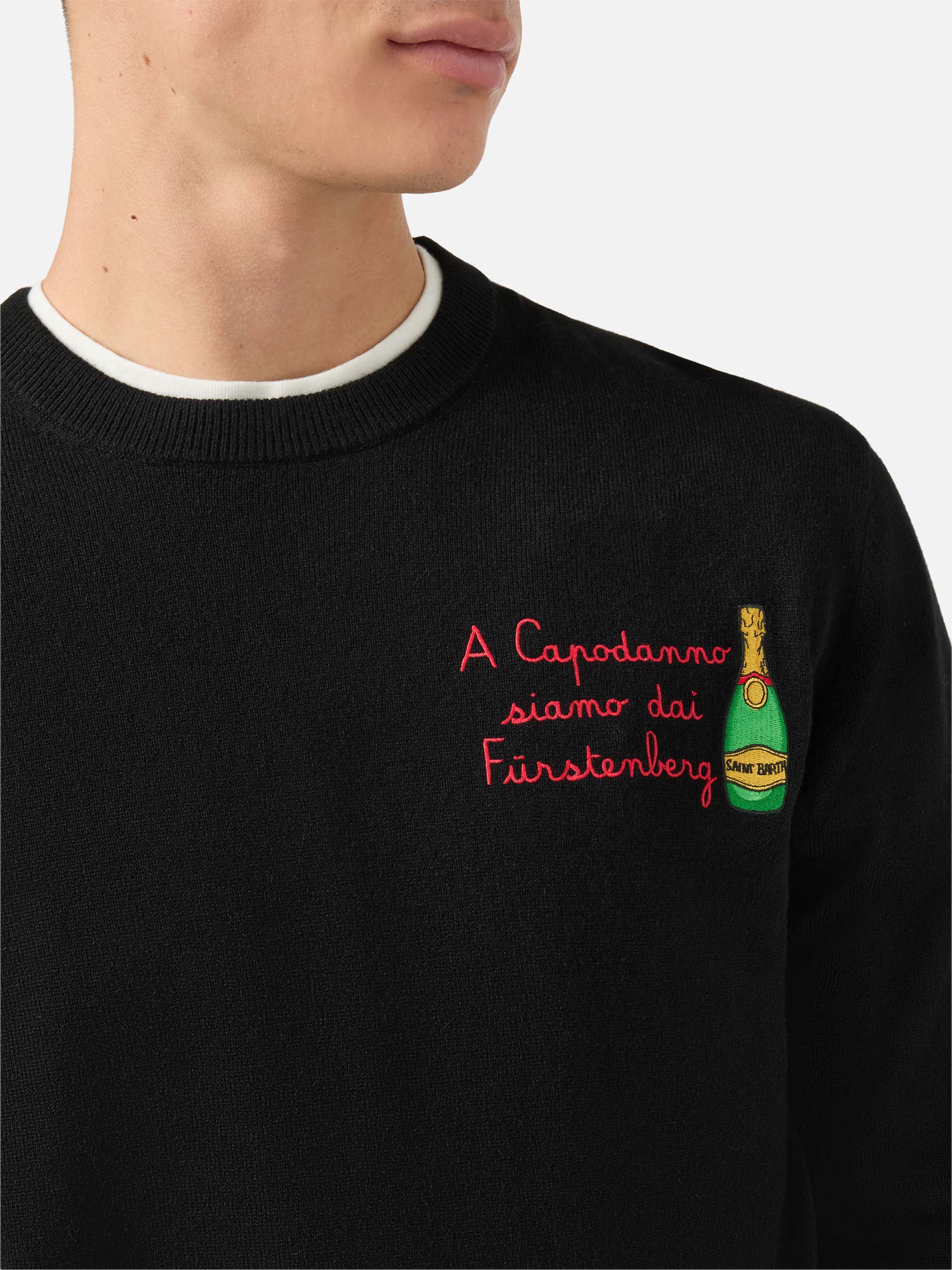 Crewneck Heron Light With A Capodanno Siamo Dai Fürstenberg! Embroidery | Vacanze Di Natale Special Edition Black