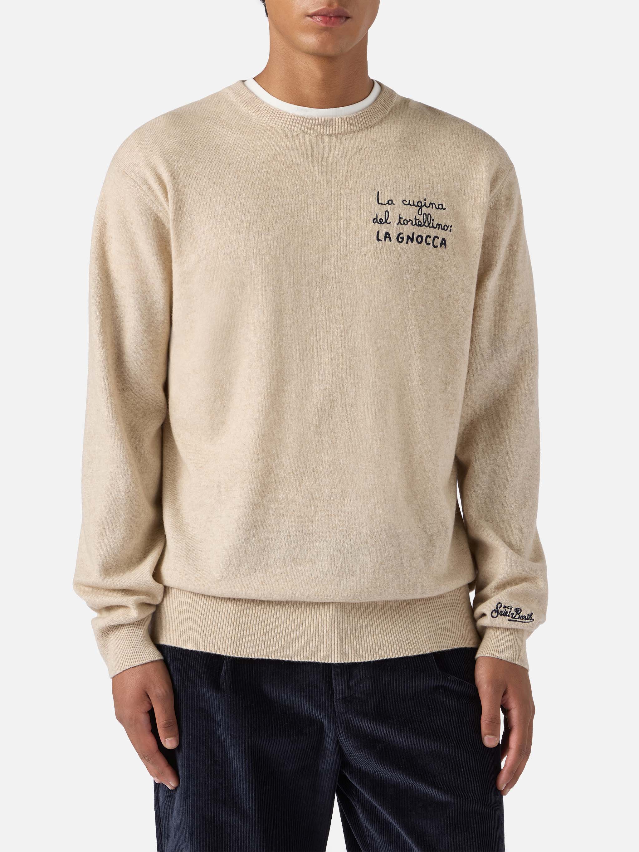 Crewneck Heron Light With La Cugina Del Tortellino, Gnocca! Embroidery | Vacanze Di Natale Special Edition Brown