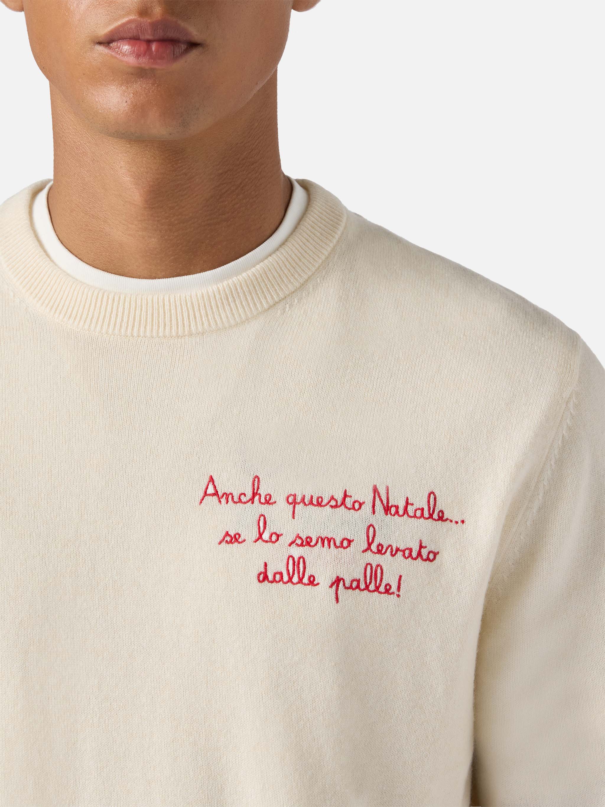 Crewneck Heron Light With Anche Questo Natale Se Lo Semo Levato Dalle Palle! Embroidery | Vacanze Di Special Edition White