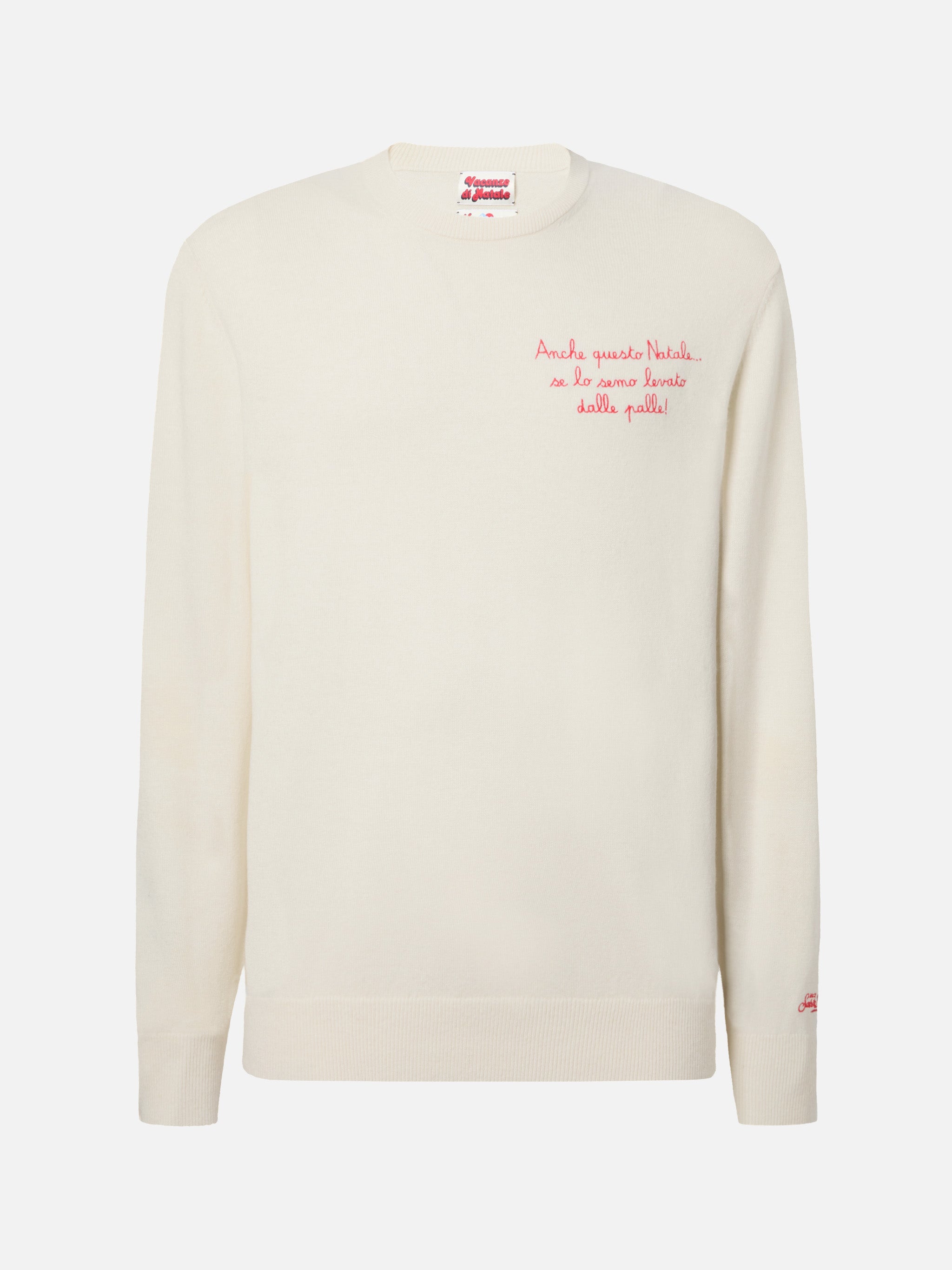 Crewneck Heron Light With Anche Questo Natale Se Lo Semo Levato Dalle Palle! Embroidery | Vacanze Di Special Edition White
