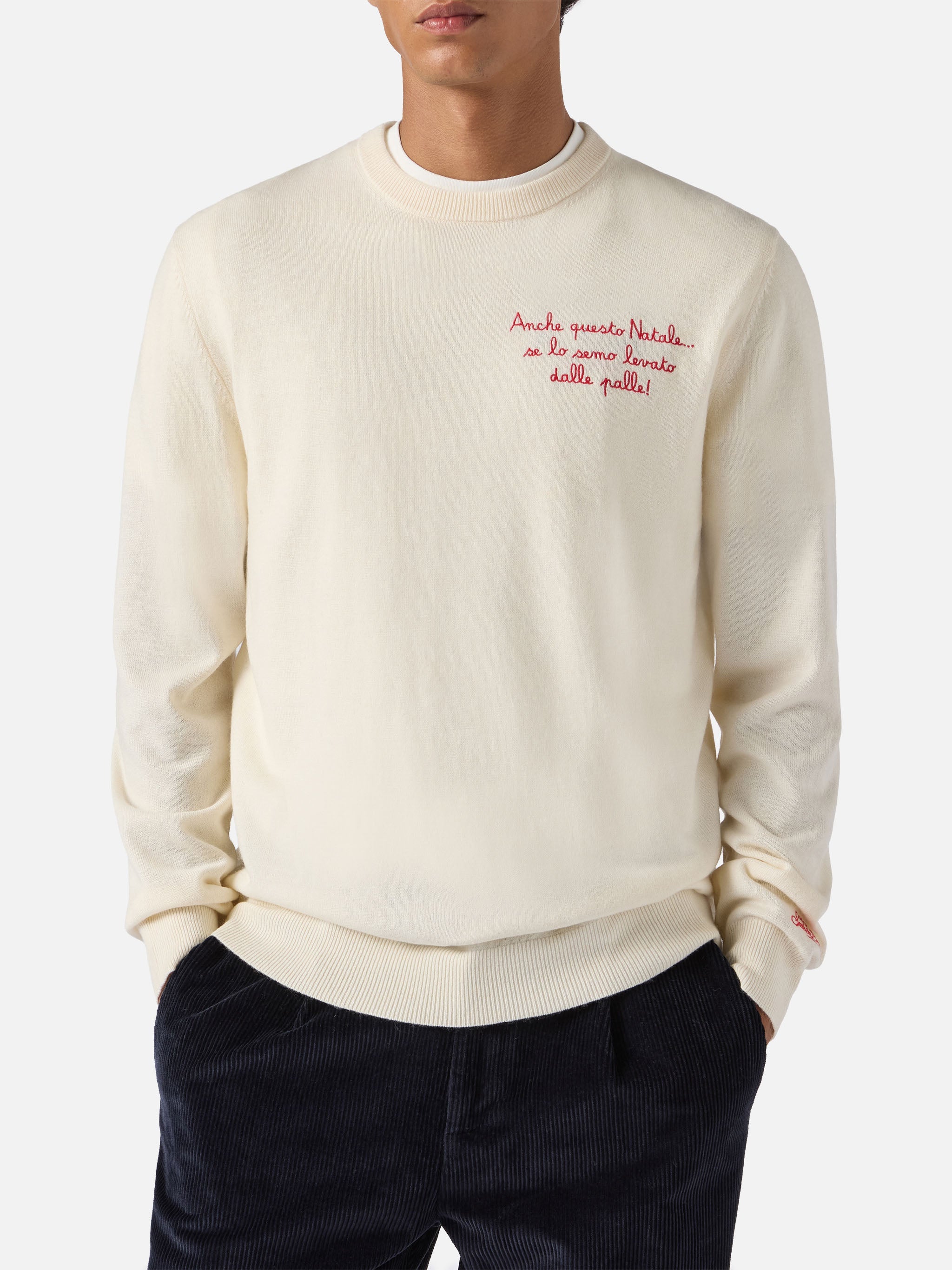 Crewneck Heron Light With Anche Questo Natale Se Lo Semo Levato Dalle Palle! Embroidery | Vacanze Di Special Edition White