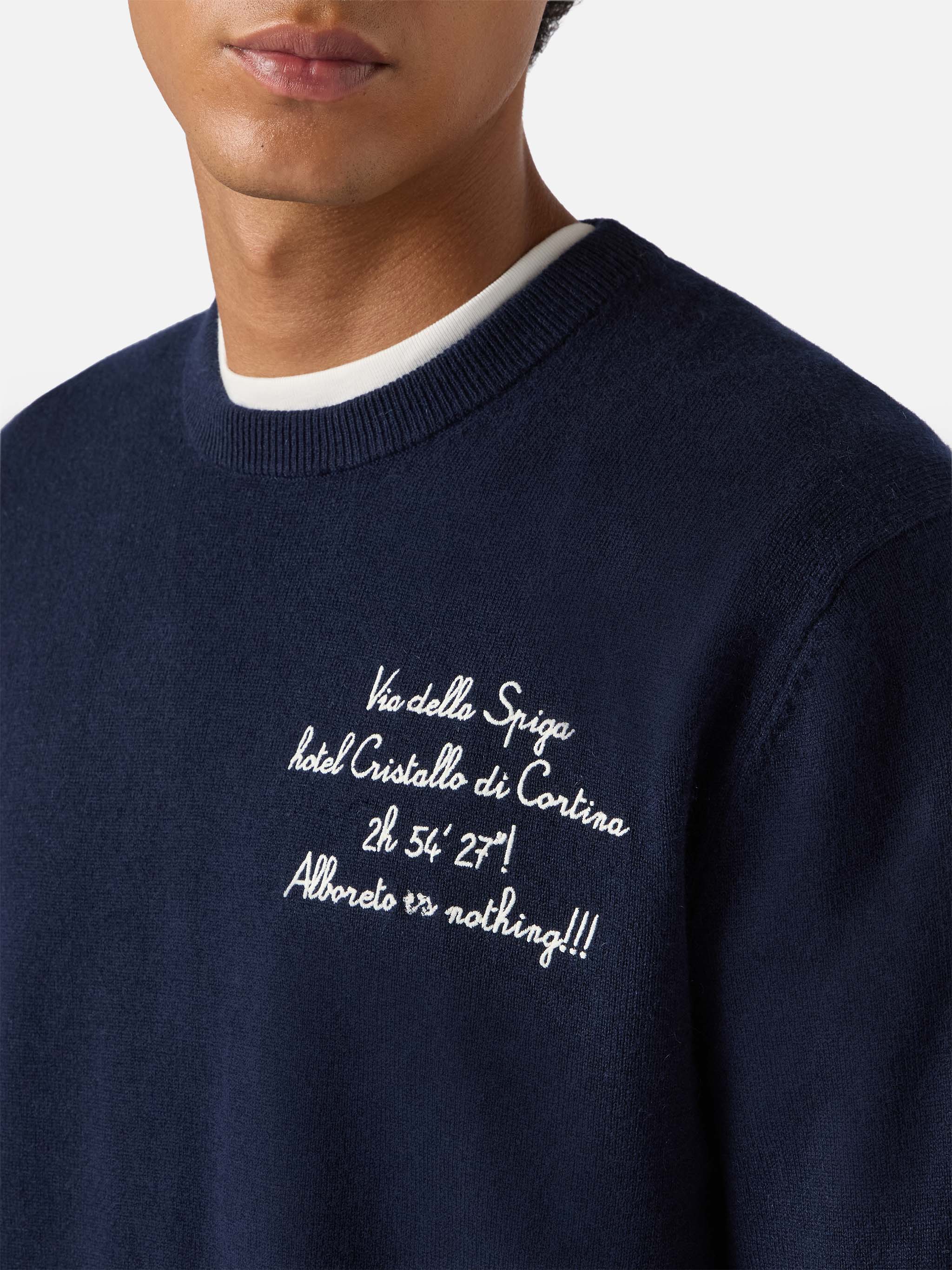 Crewneck Heron Light With Via Della Spiga… Alboreto Is Nothing! Embroidery | Vacanze Di Natale Special Edition Blue