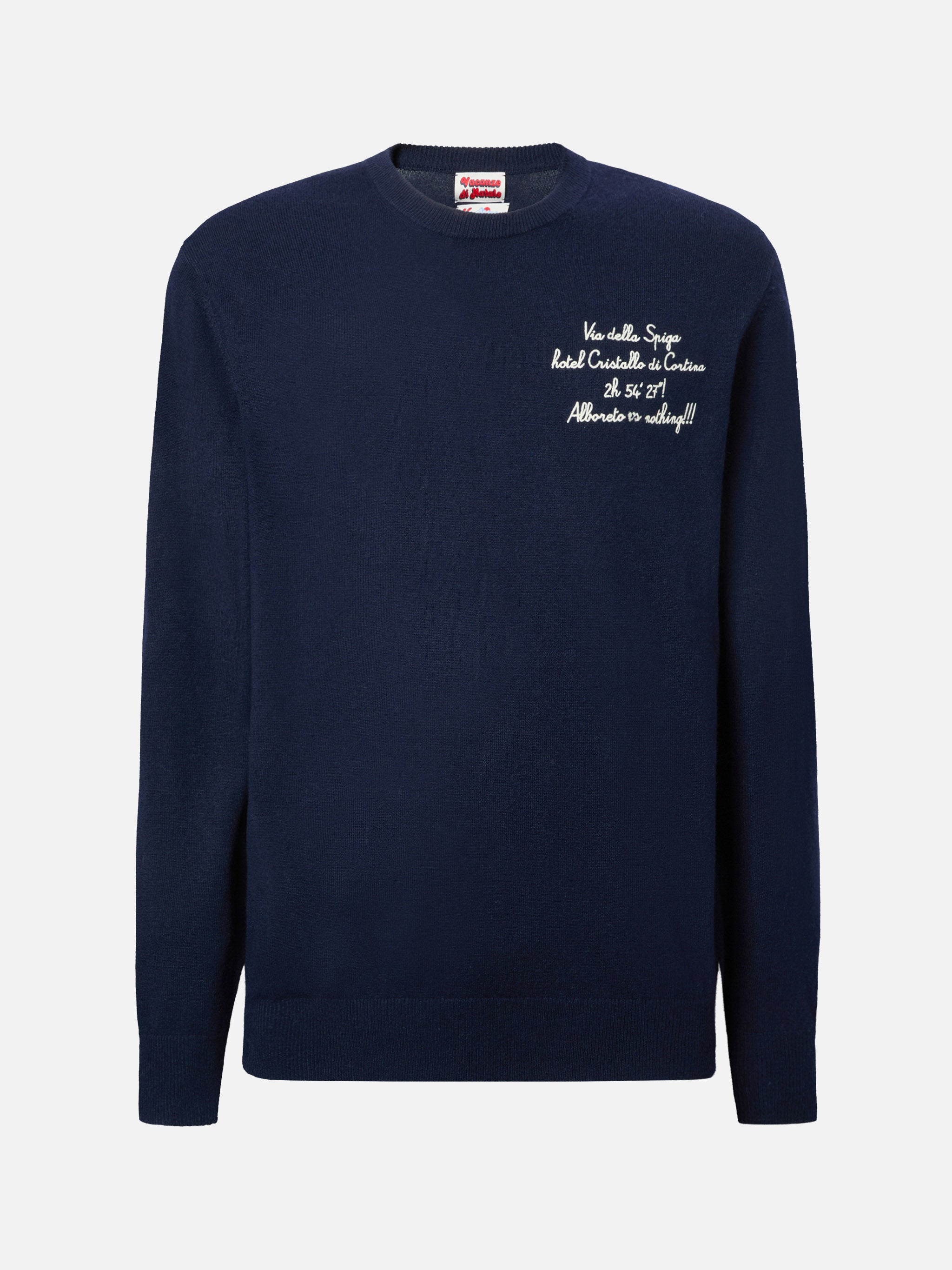 Crewneck Heron Light With Via Della Spiga… Alboreto Is Nothing! Embroidery | Vacanze Di Natale Special Edition Blue