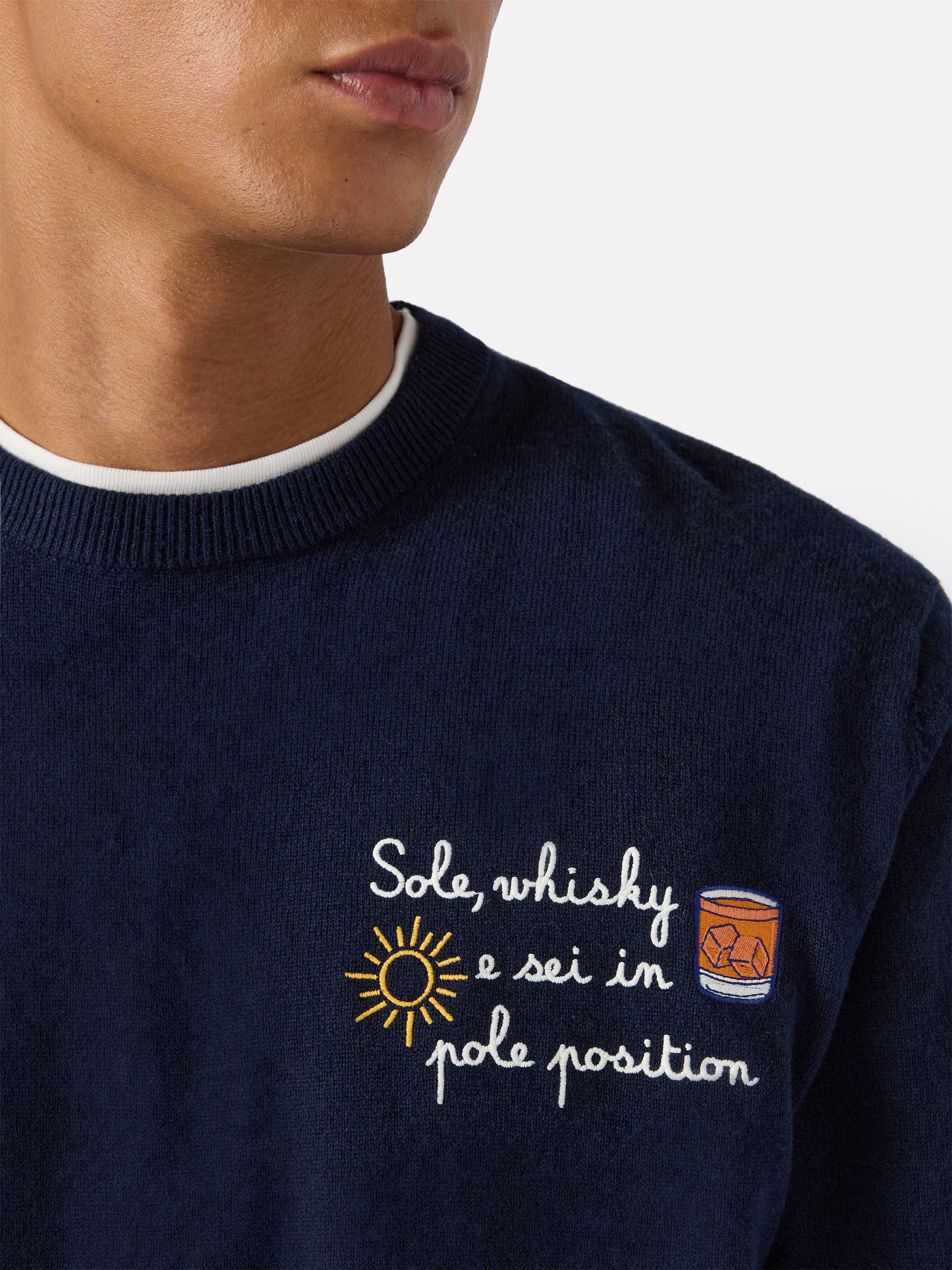 Crewneck Heron Light With Sole, Whisky E Sei Pole Position! Embroidery | Vacanze Di Natale Special Edition Blue
