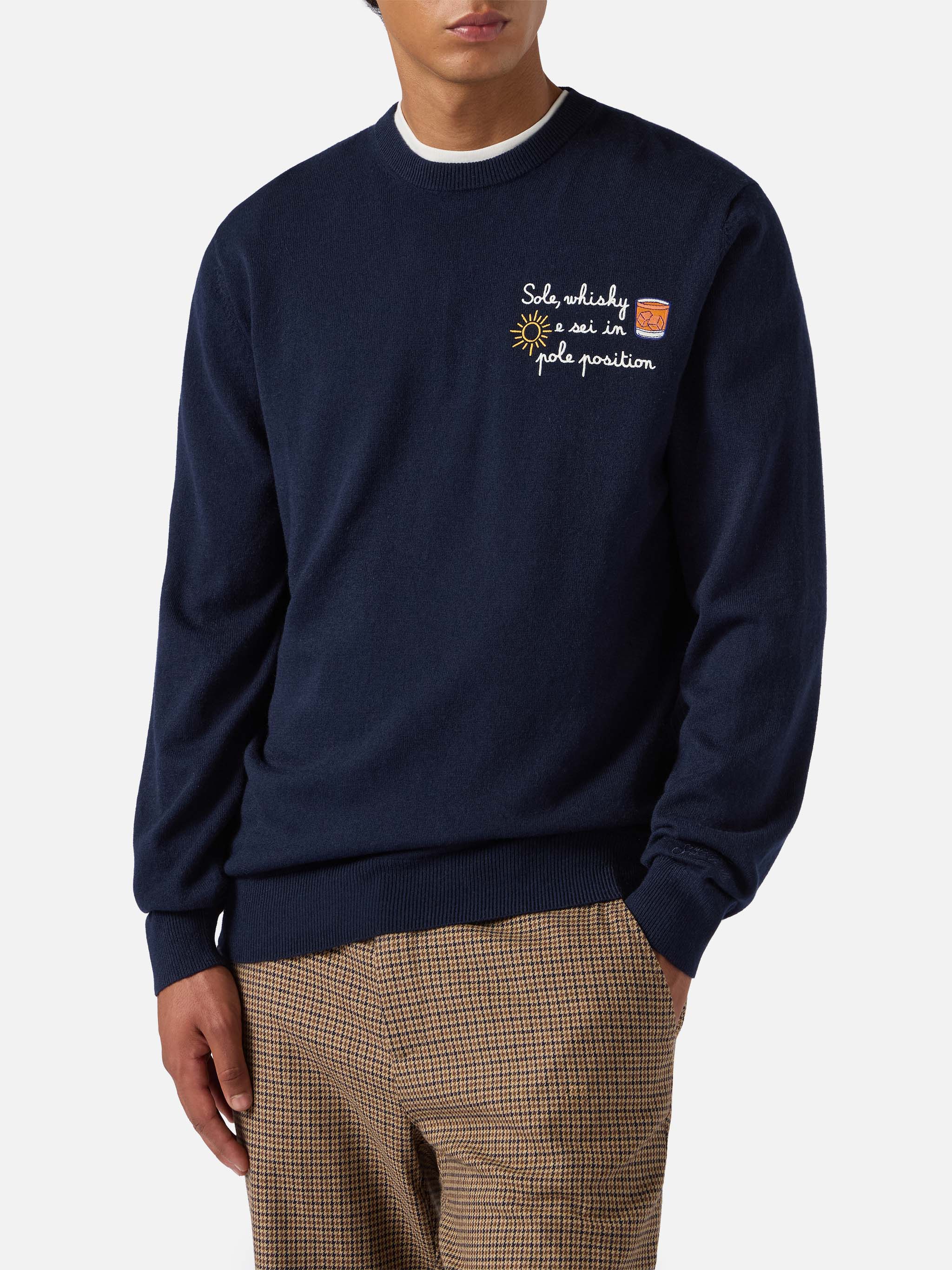 Crewneck Heron Light With Sole, Whisky E Sei Pole Position! Embroidery | Vacanze Di Natale Special Edition Blue