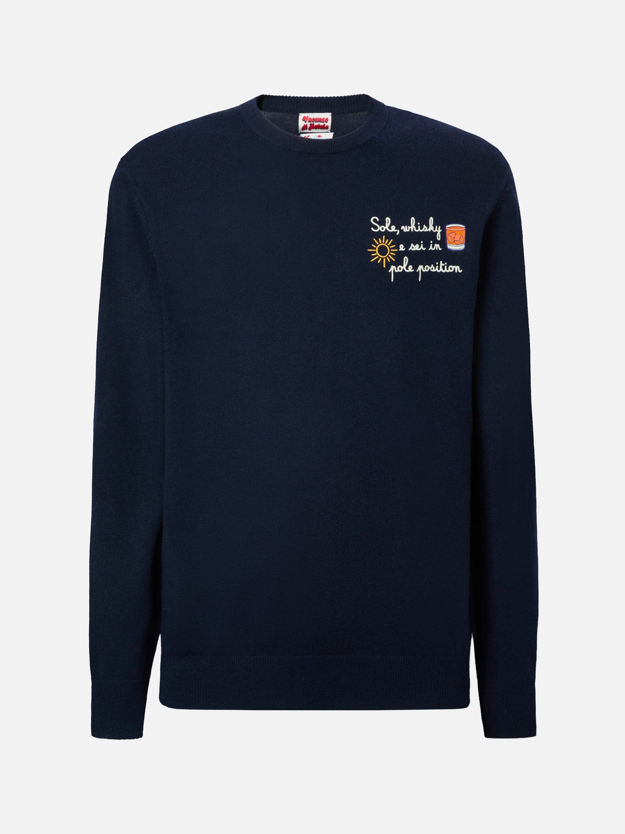 Crewneck Heron Light With Sole, Whisky E Sei Pole Position! Embroidery | Vacanze Di Natale Special Edition Blue