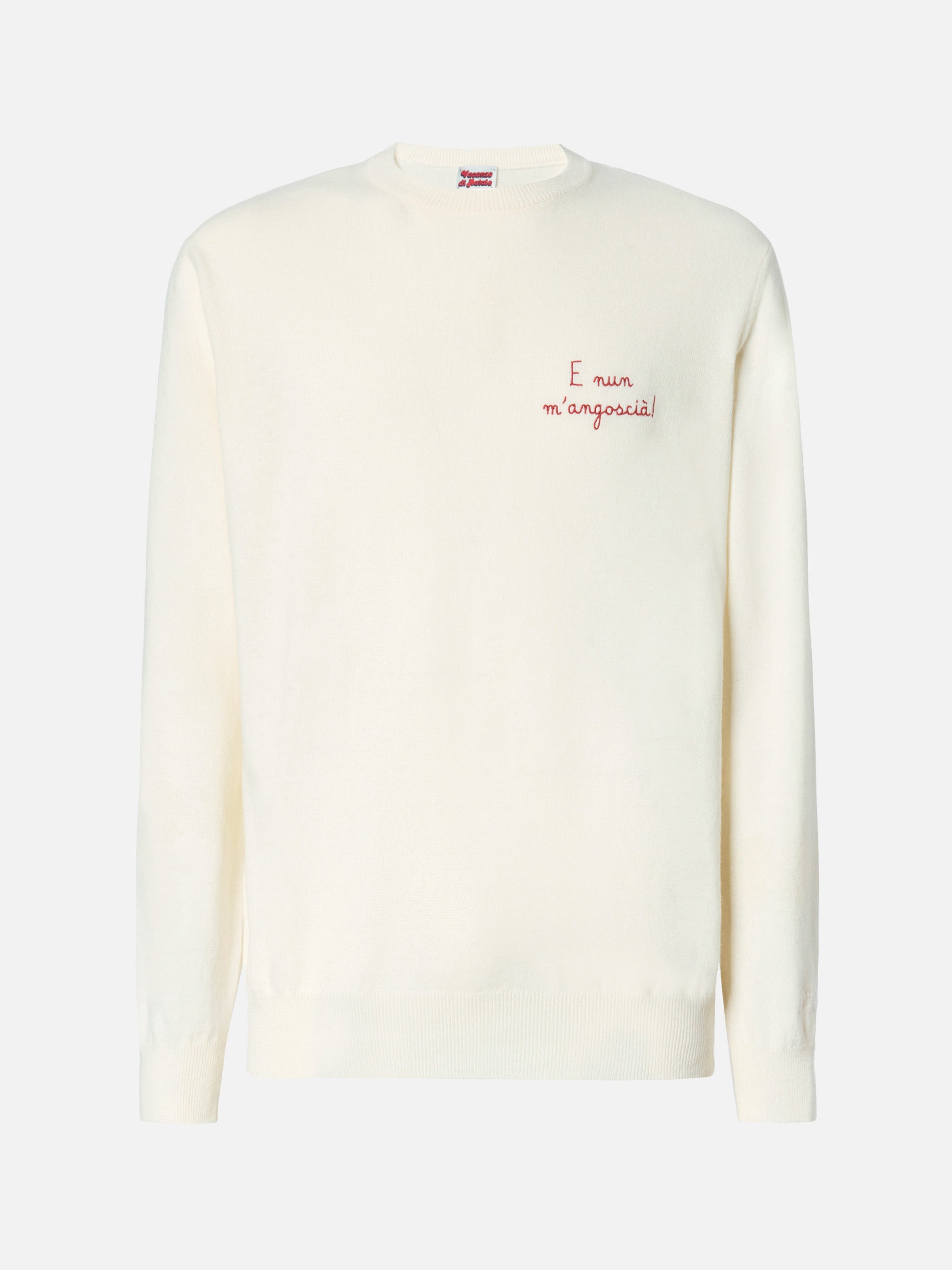 Crewneck Heron Light With E Nun Mangoscià Embroidery | Vacanze Di Natale Special Edition White
