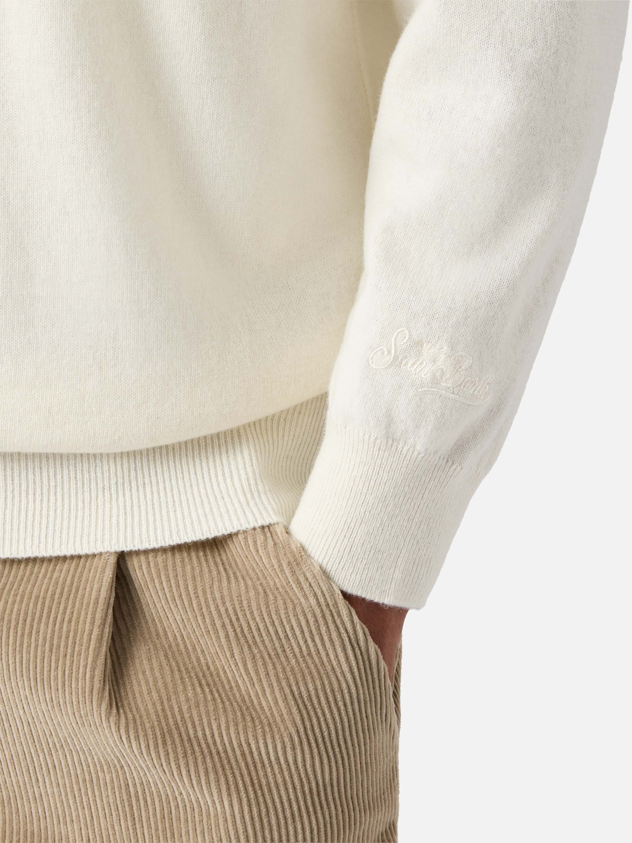 Crewneck Heron Light With E Nun Mangoscià Embroidery | Vacanze Di Natale Special Edition White