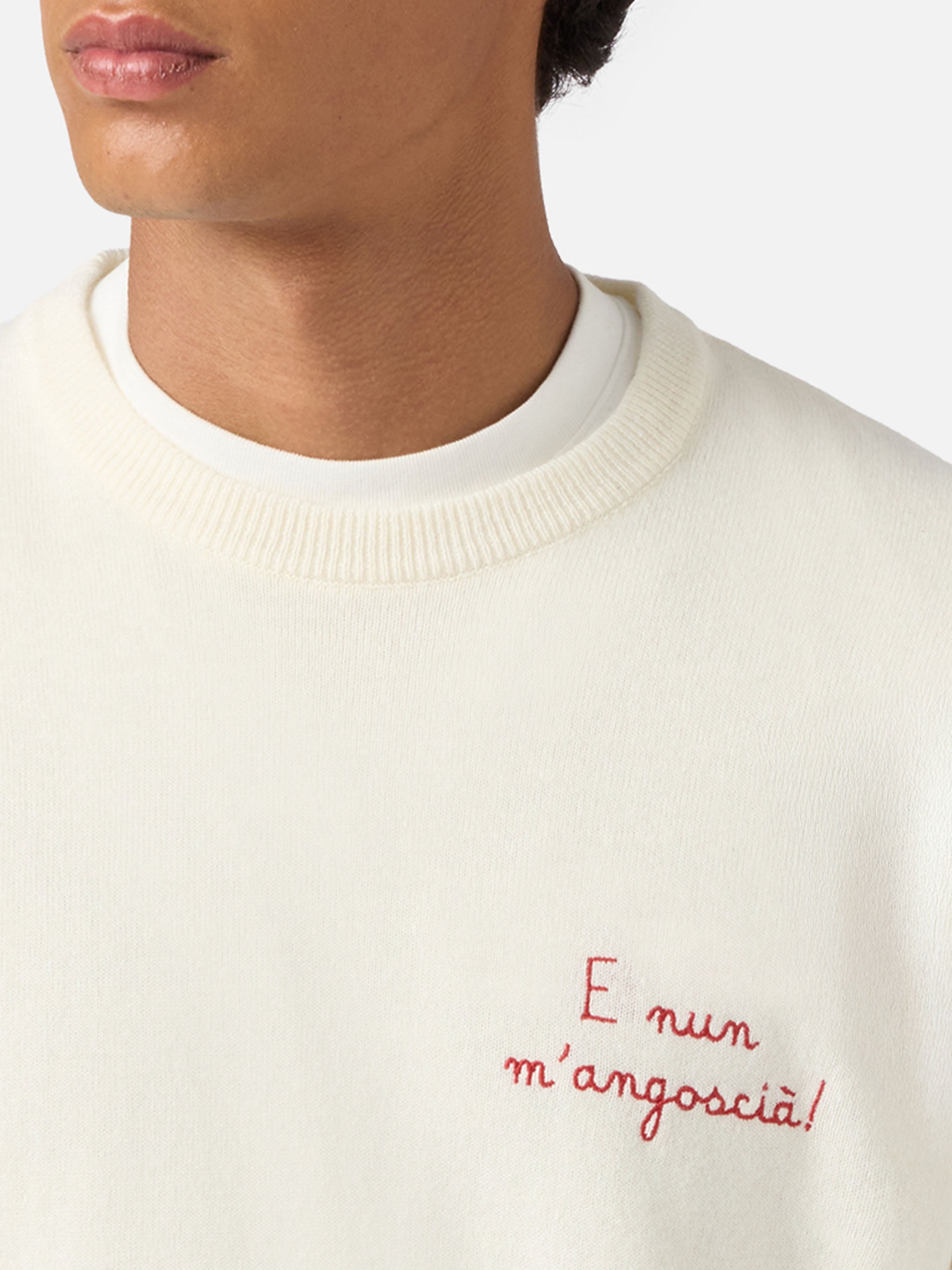 Crewneck Heron Light With E Nun Mangoscià Embroidery | Vacanze Di Natale Special Edition White