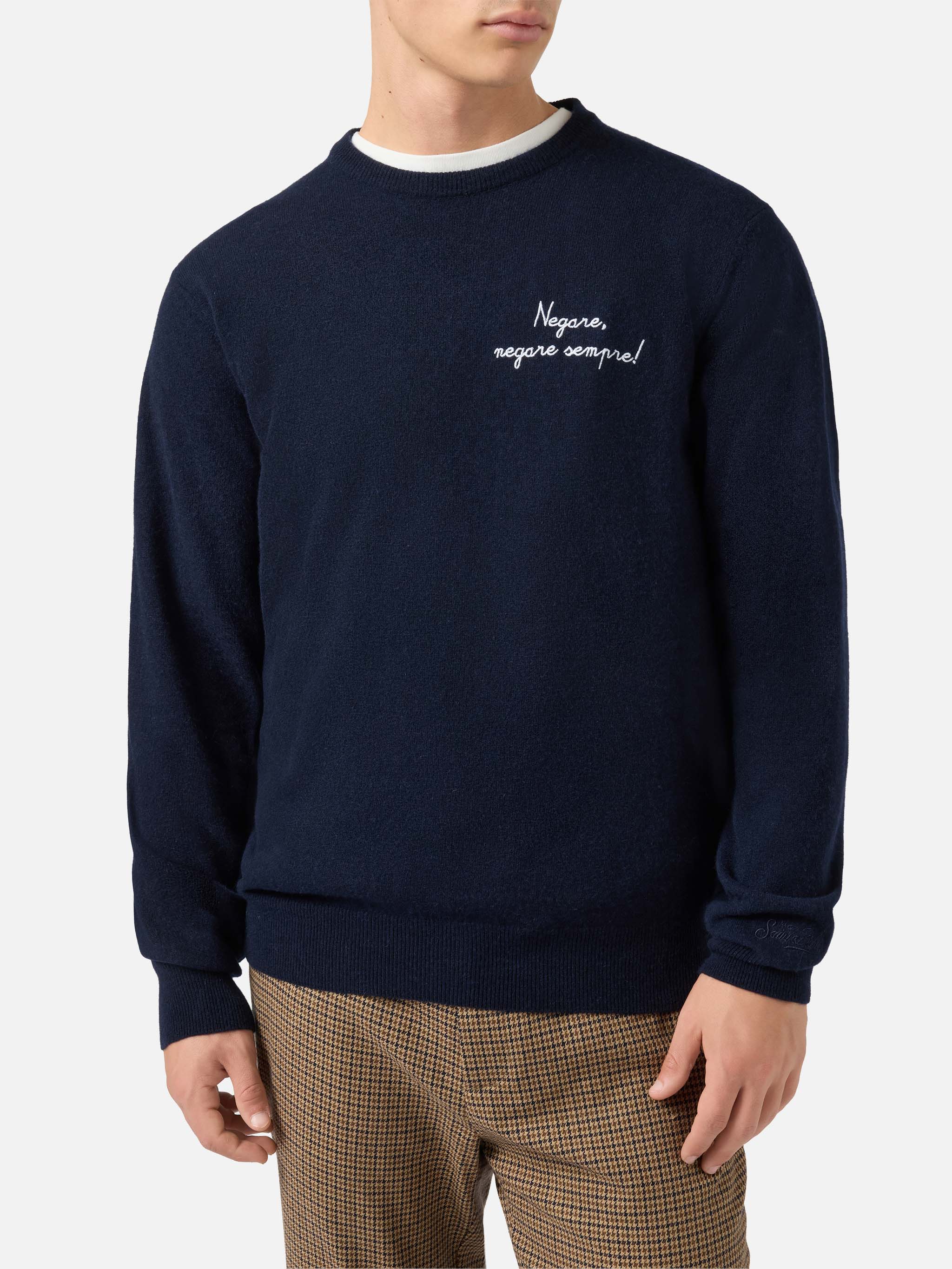 Crewneck Heron Light With Negare, Negare Sempre! Embroidery | Vacanze Di Natale Special Edition Blue