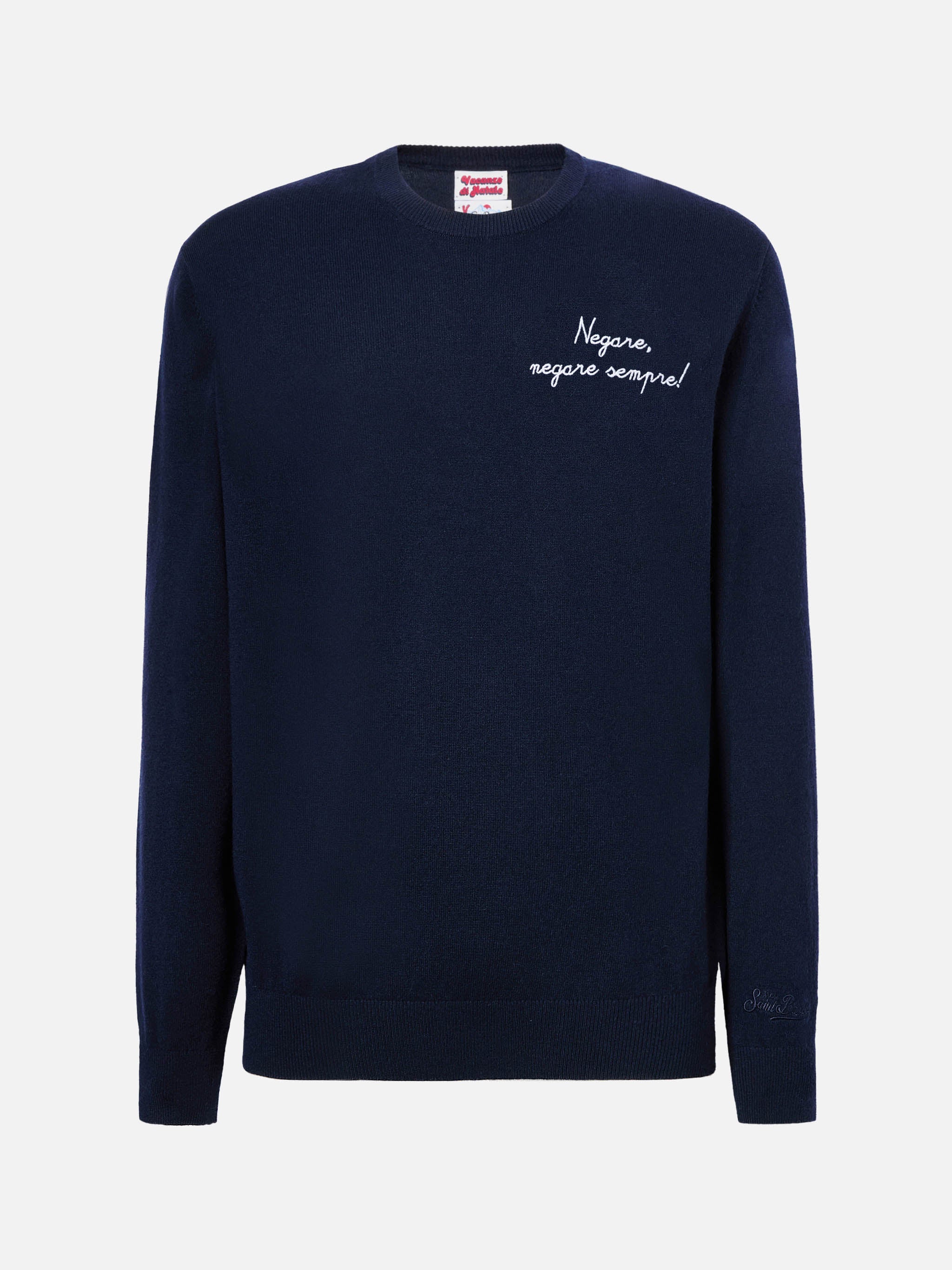 Crewneck Heron Light With Negare, Negare Sempre! Embroidery | Vacanze Di Natale Special Edition Blue
