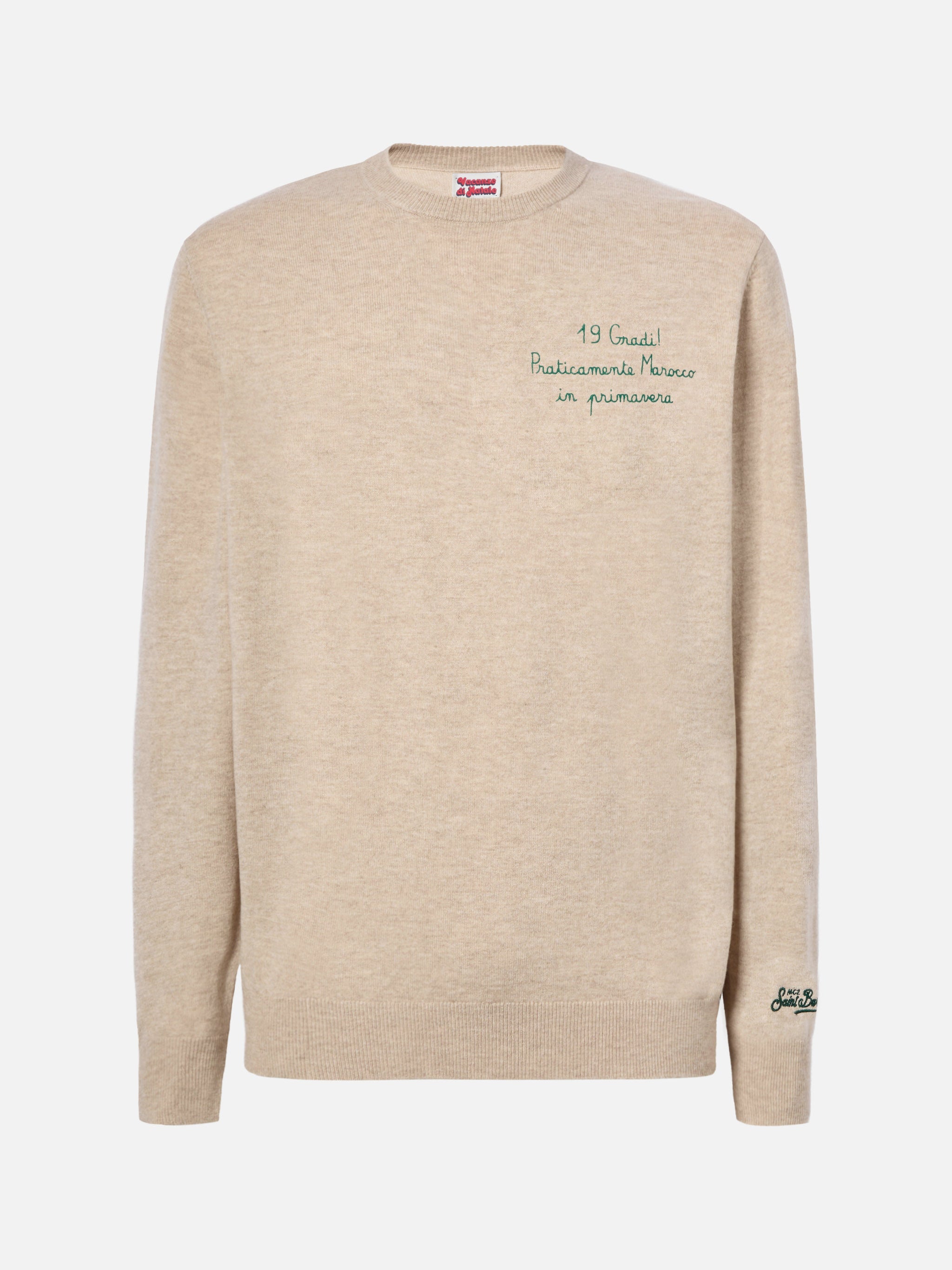 Crewneck Sweater Heron Light With 19 Gradi. Praticamente Marocco Primavera! Embroidery | Yuppies Special Edition Brown