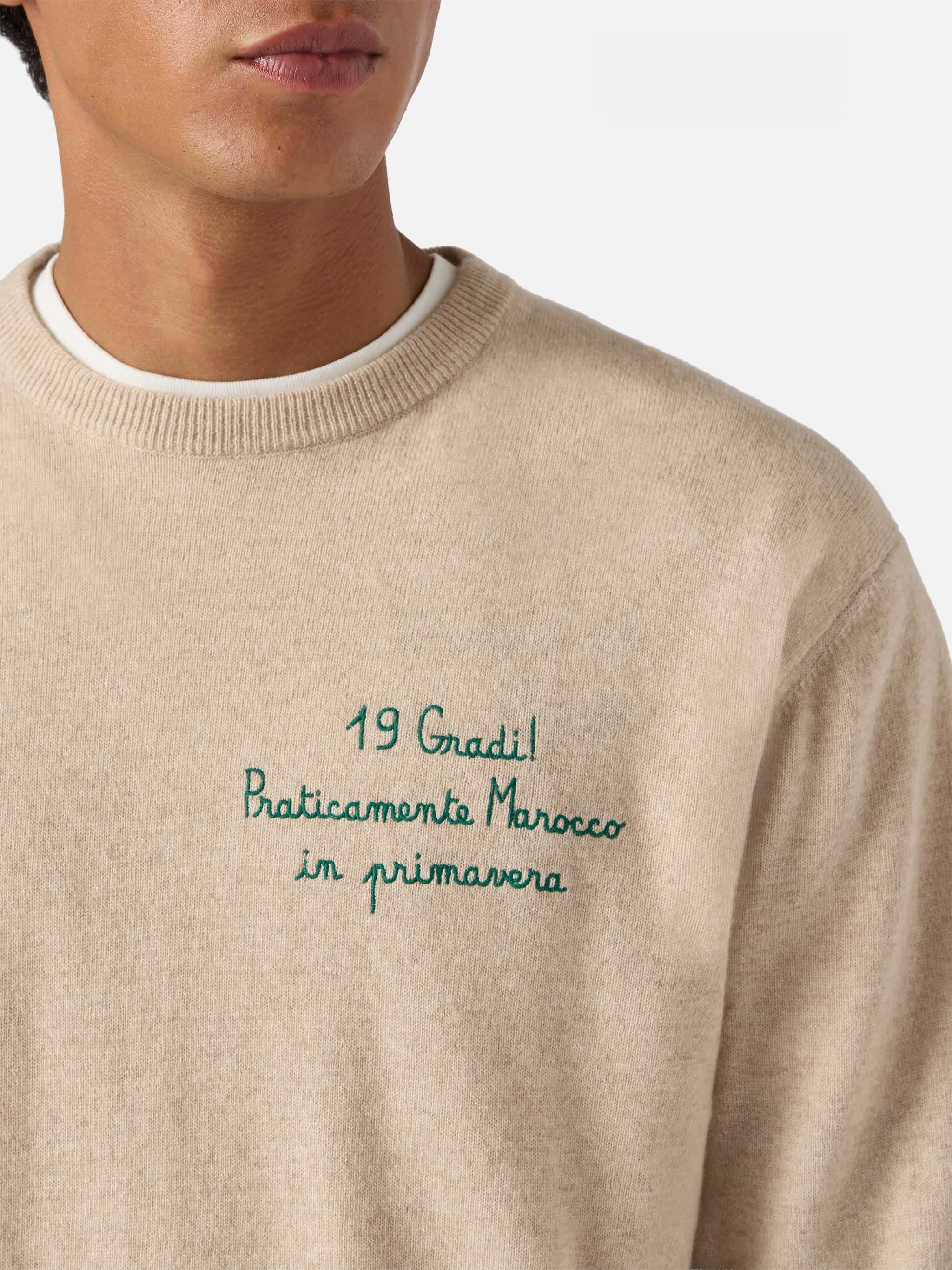 Crewneck Sweater Heron Light With 19 Gradi. Praticamente Marocco Primavera! Embroidery | Yuppies Special Edition Brown