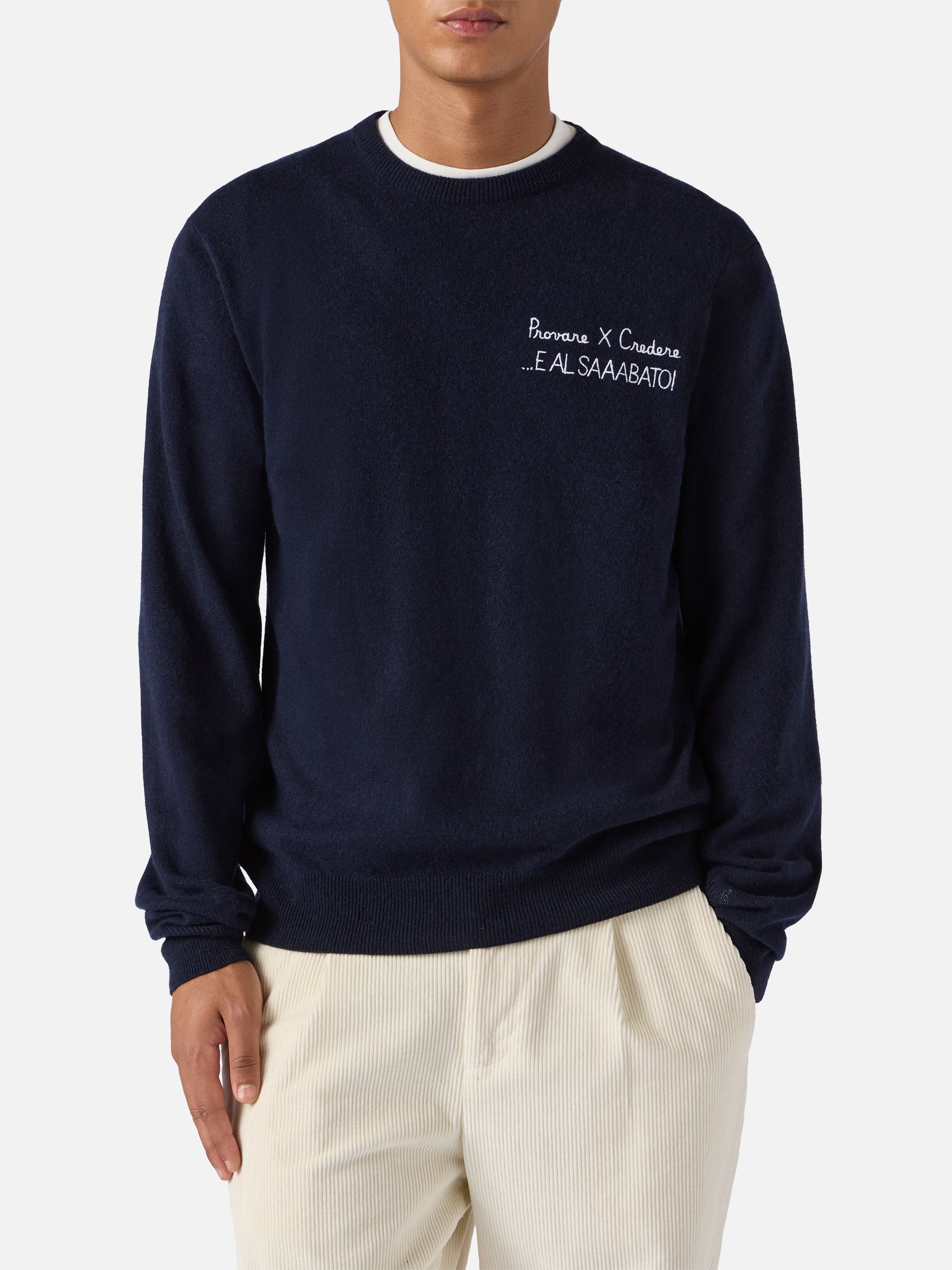 Crewneck Sweater Heron Light With Provare Per Credere! Embroidery | Yuppies Special Edition Blue