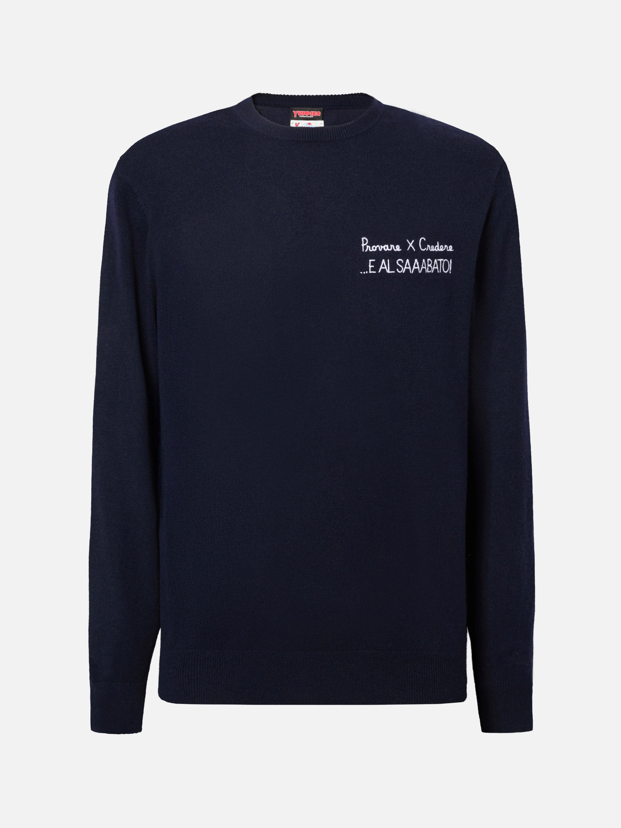 Crewneck Sweater Heron Light With Provare Per Credere! Embroidery | Yuppies Special Edition Blue