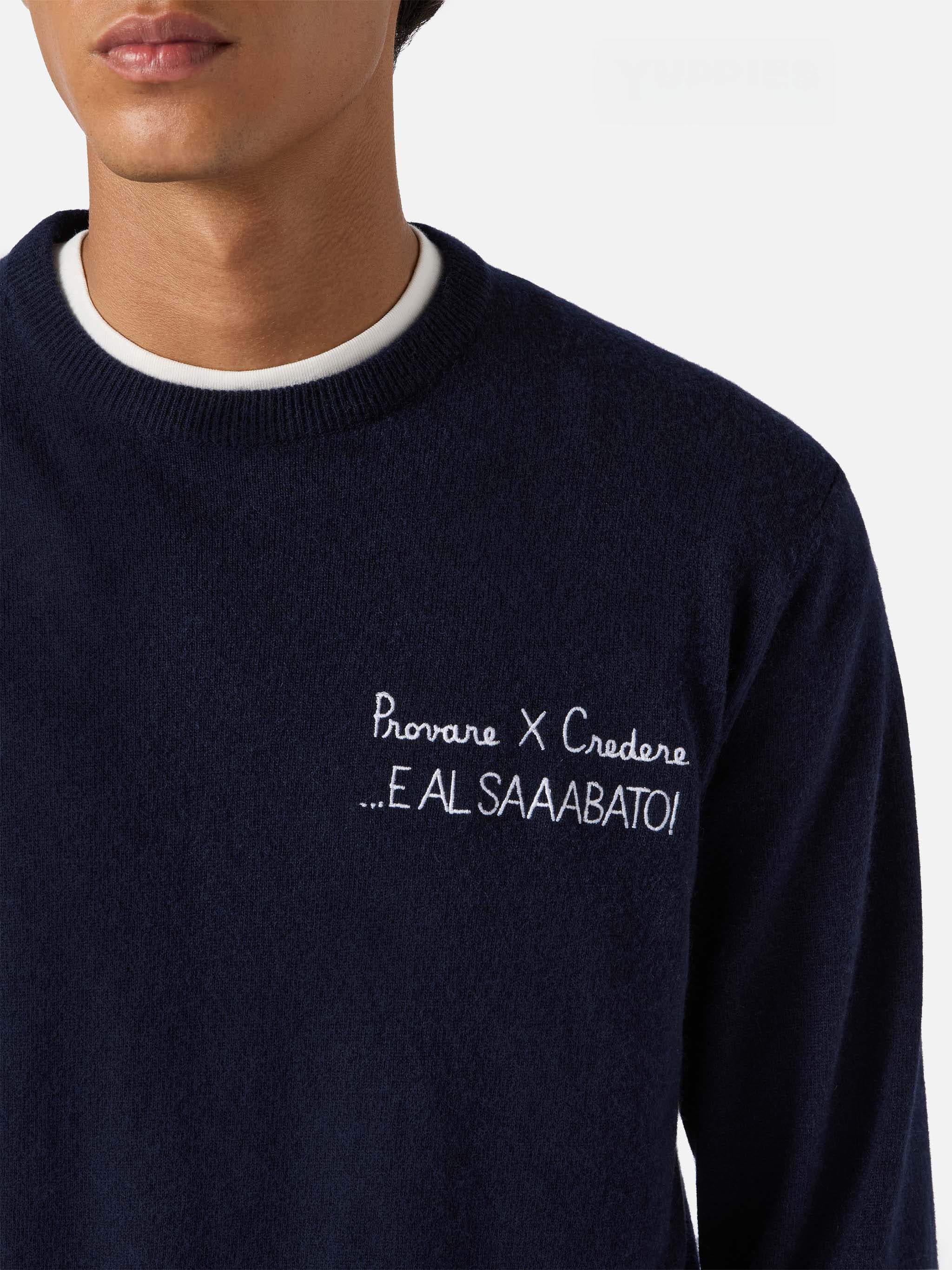 Crewneck Sweater Heron Light With Provare Per Credere! Embroidery | Yuppies Special Edition Blue