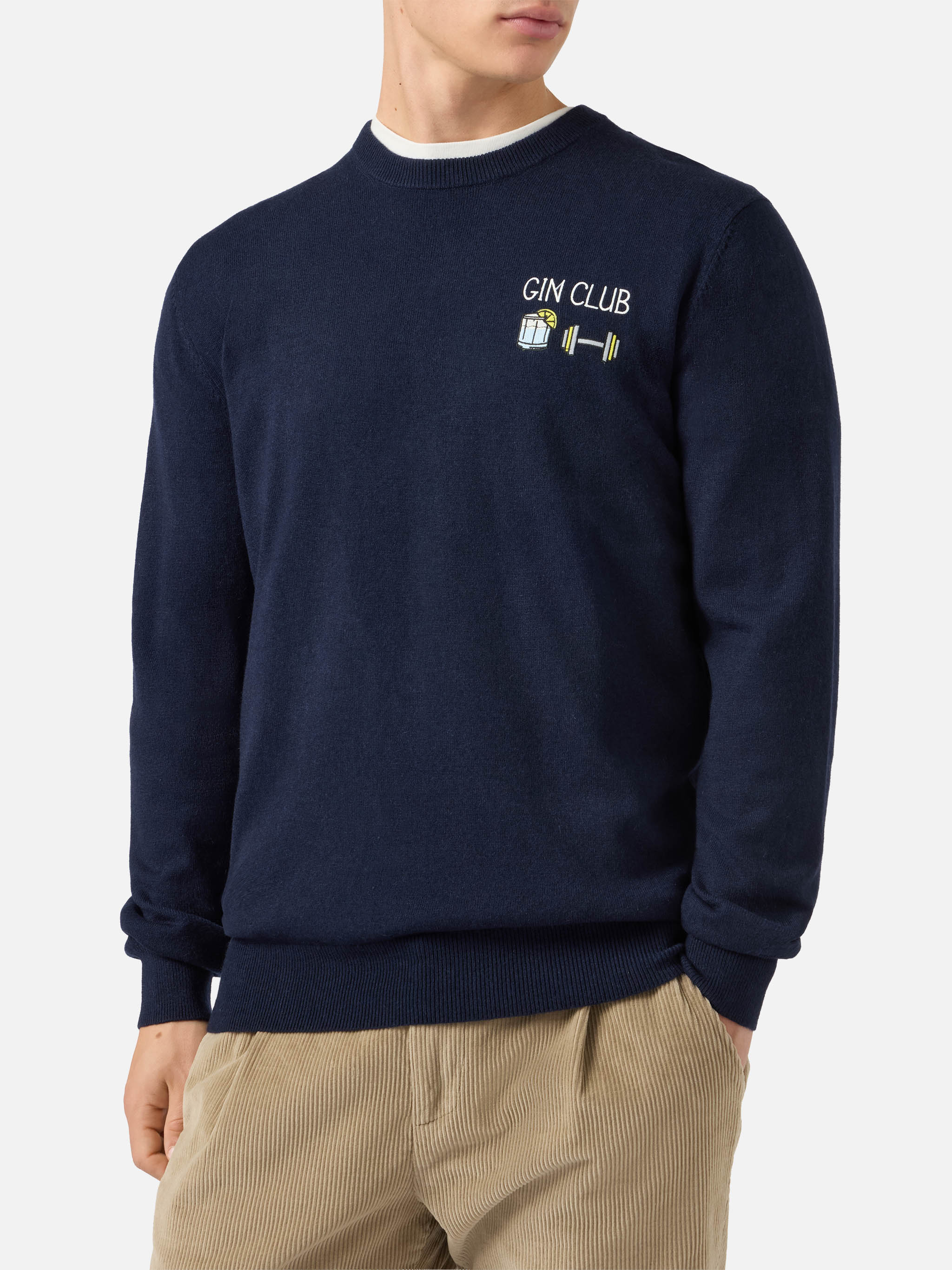 Crewneck Sweater Heron Light With Gin Club Embroidery Blue
