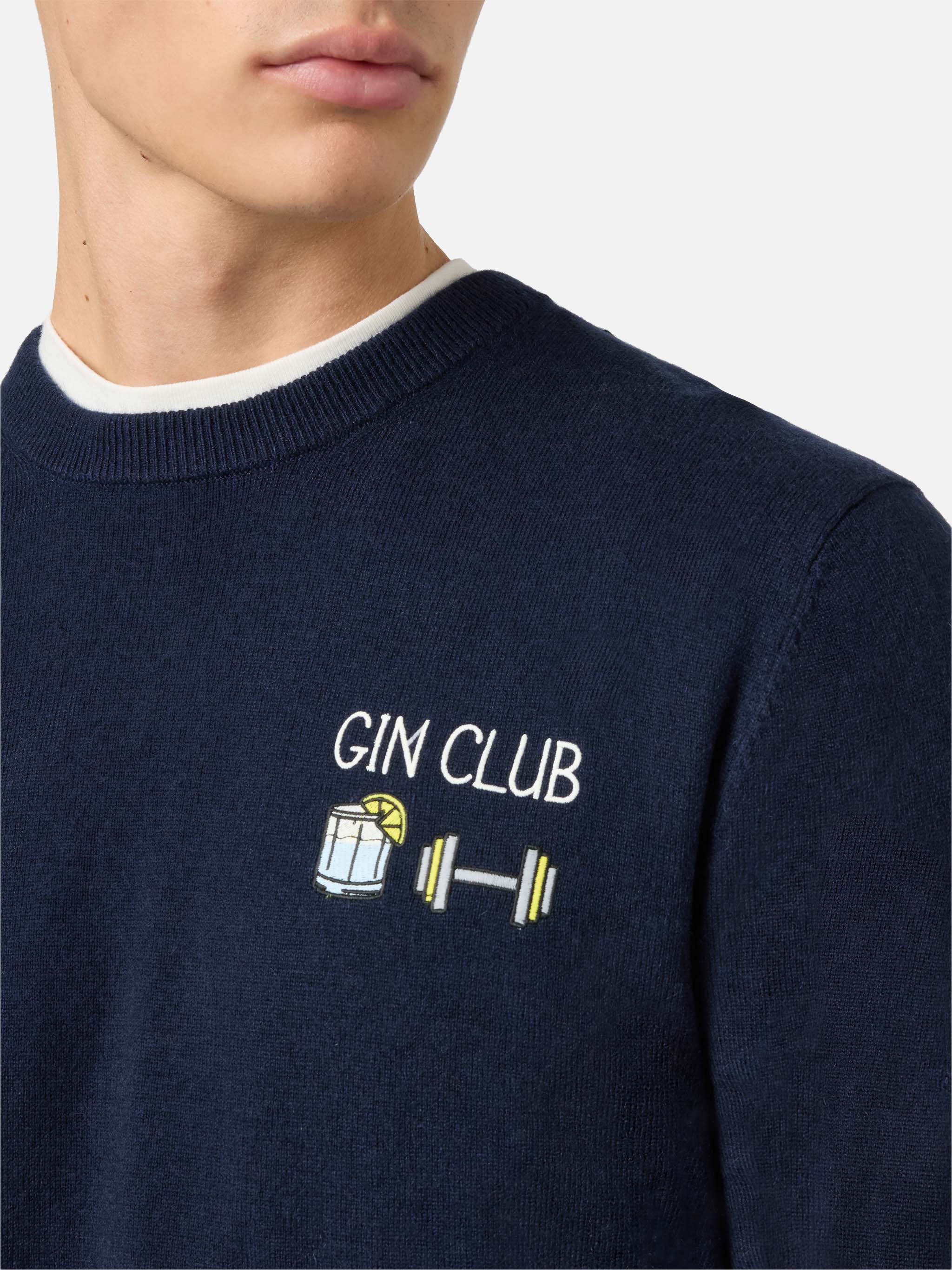 Crewneck Sweater Heron Light With Gin Club Embroidery Blue