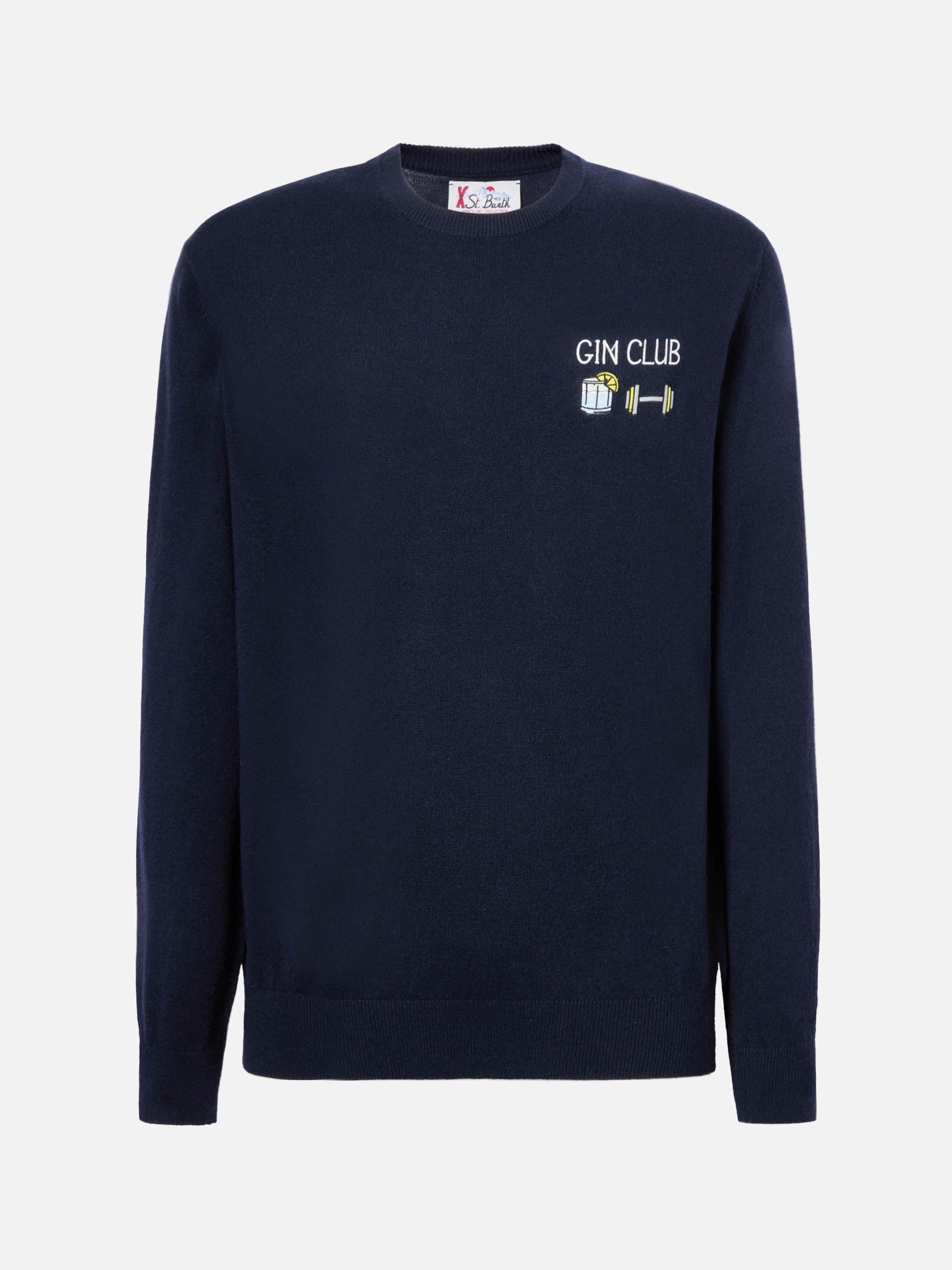 Crewneck Sweater Heron Light With Gin Club Embroidery Blue