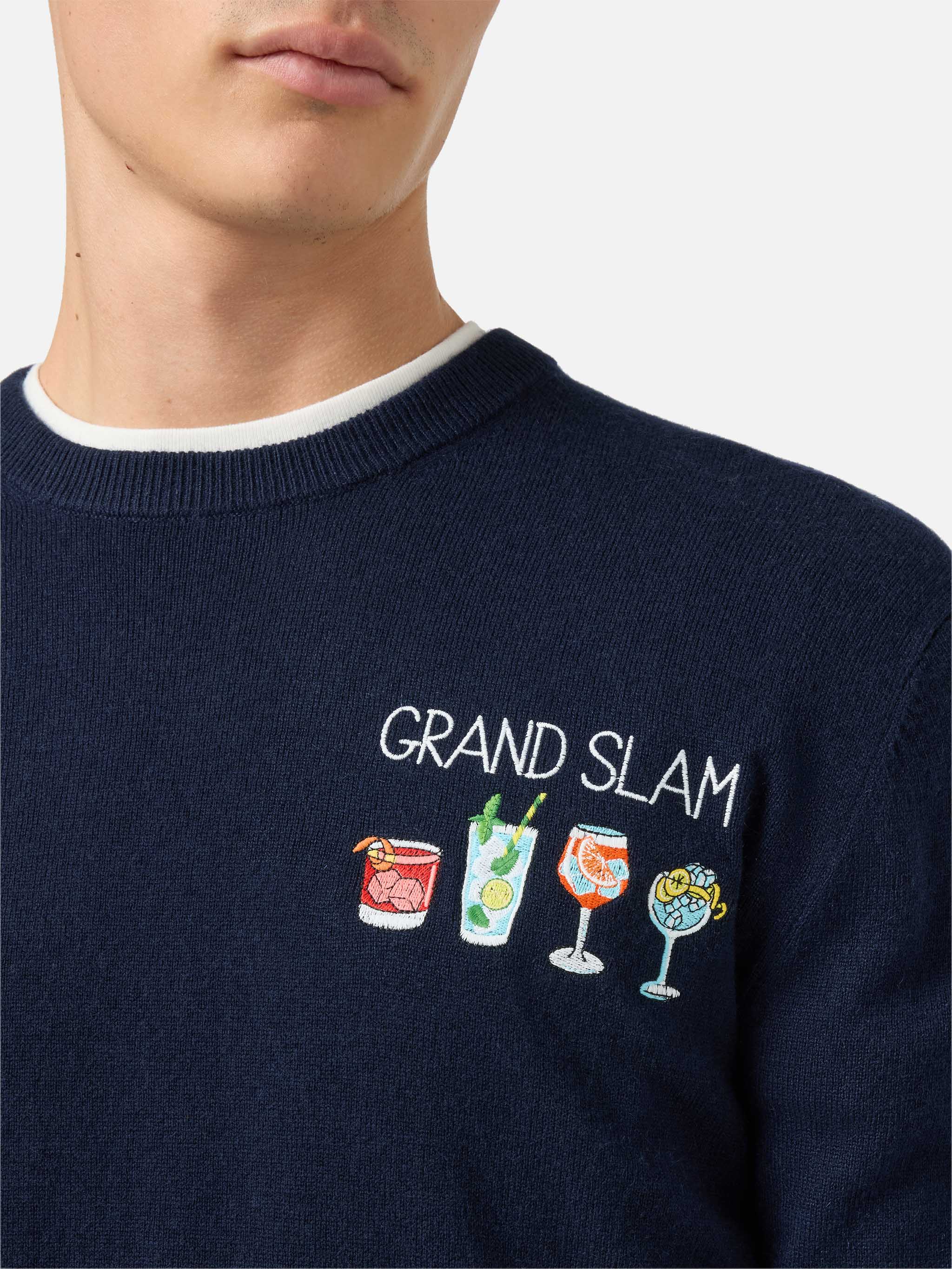 Crewneck Sweater Heron Light With Grand Slam Embroidery Blue