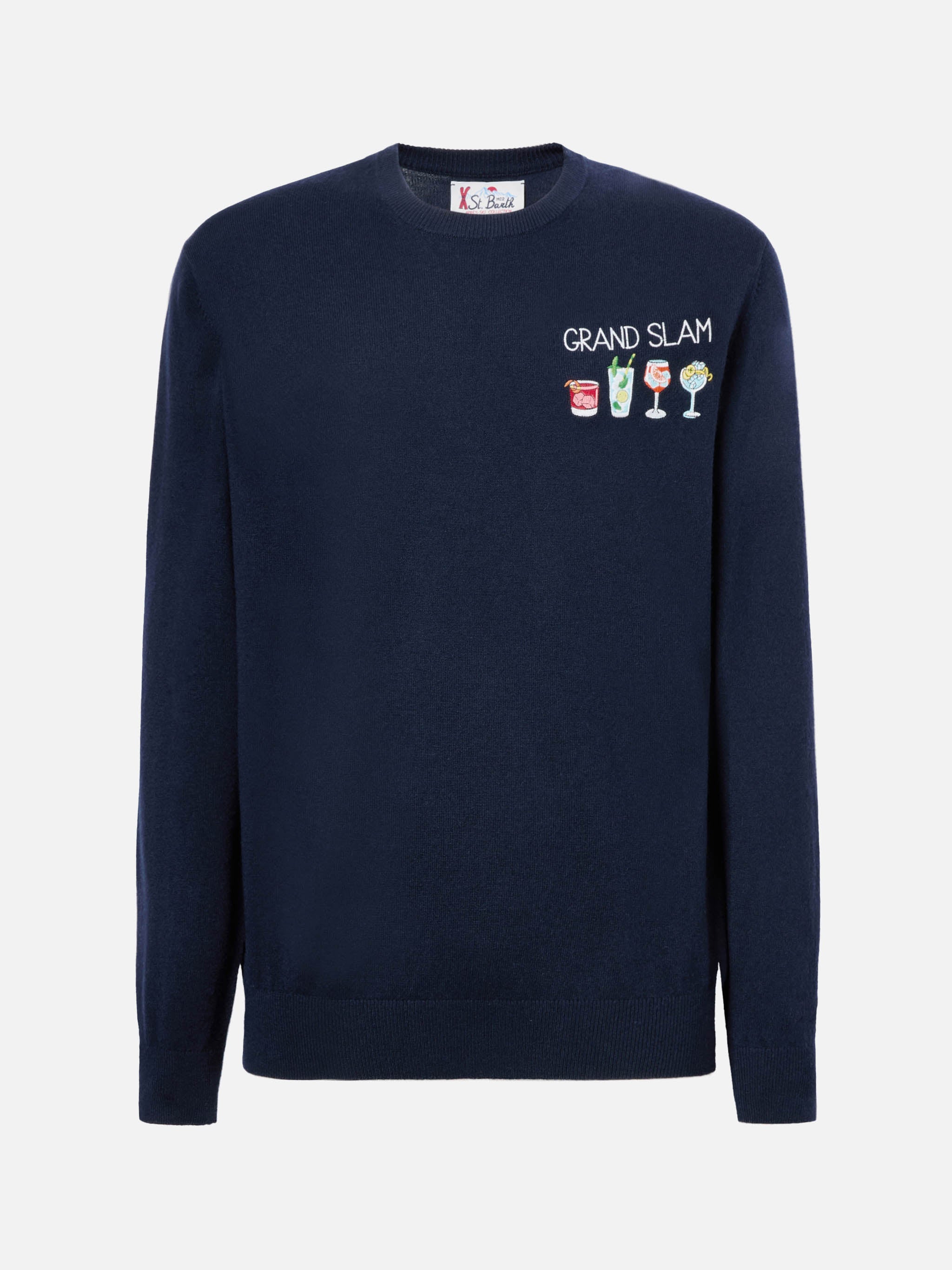 Crewneck Sweater Heron Light With Grand Slam Embroidery Blue