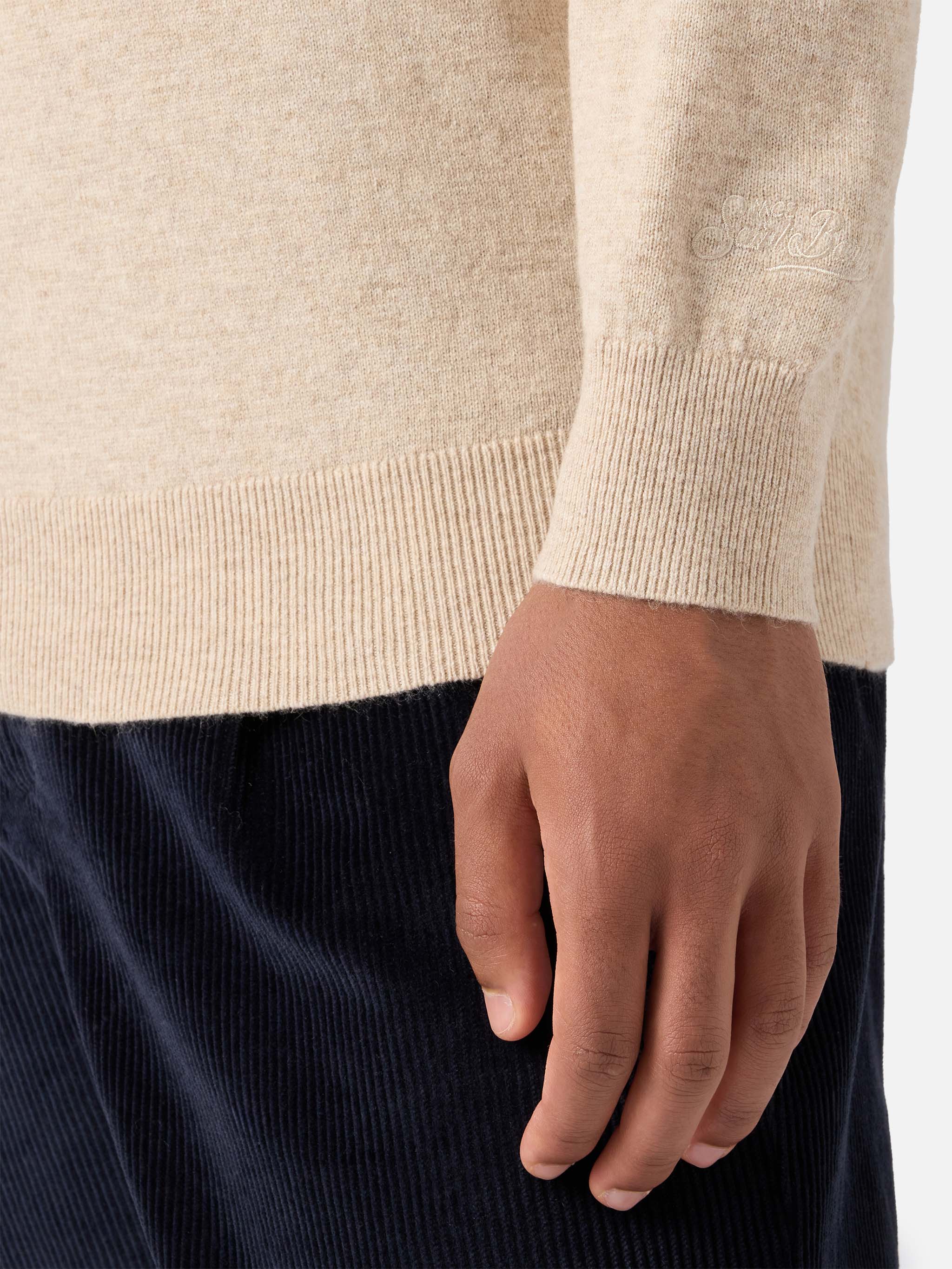 Crewneck Sweater Heron Light With Sto Na Bomba Embroidery Brown