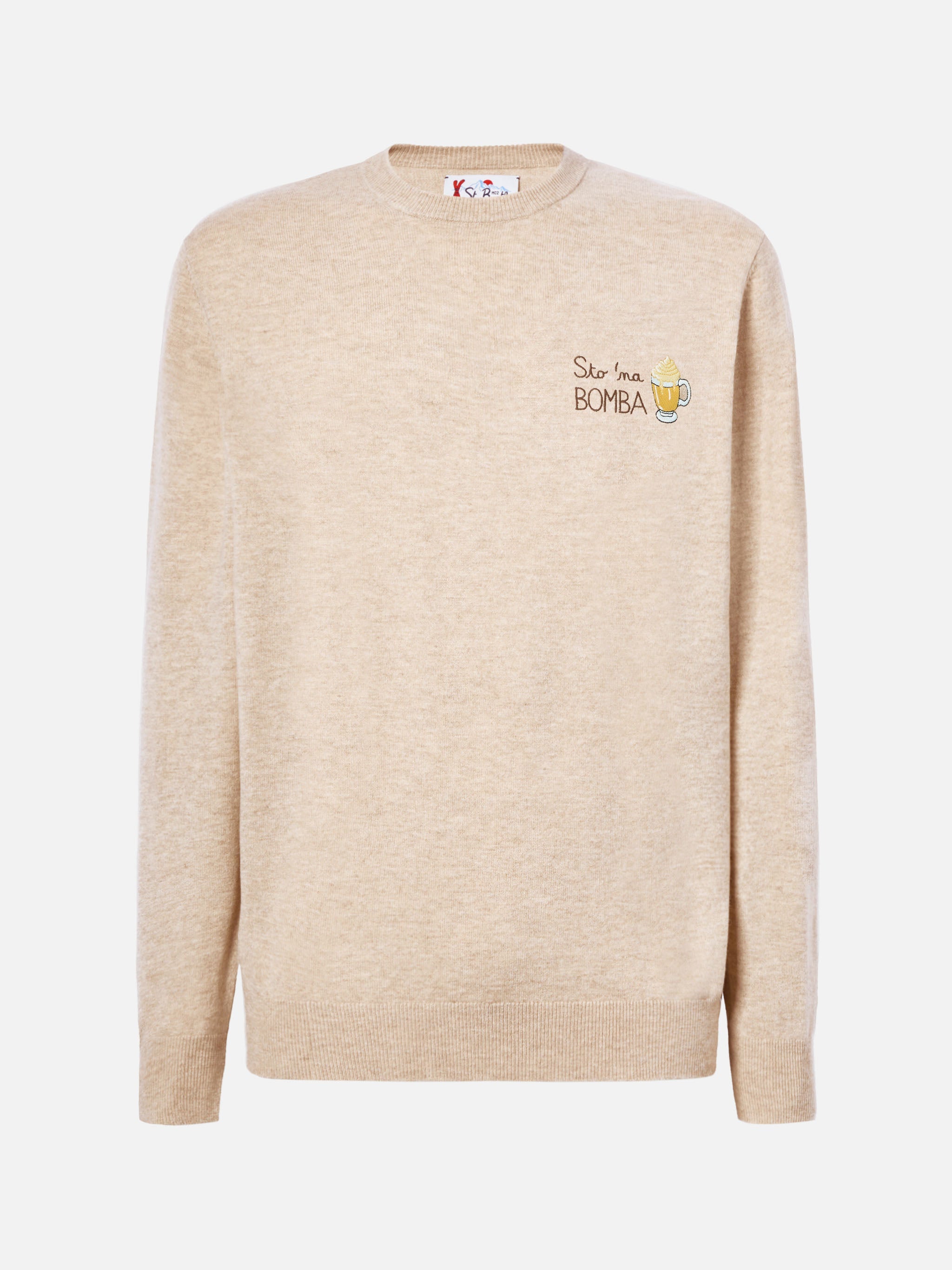 Crewneck Sweater Heron Light With Sto Na Bomba Embroidery Brown