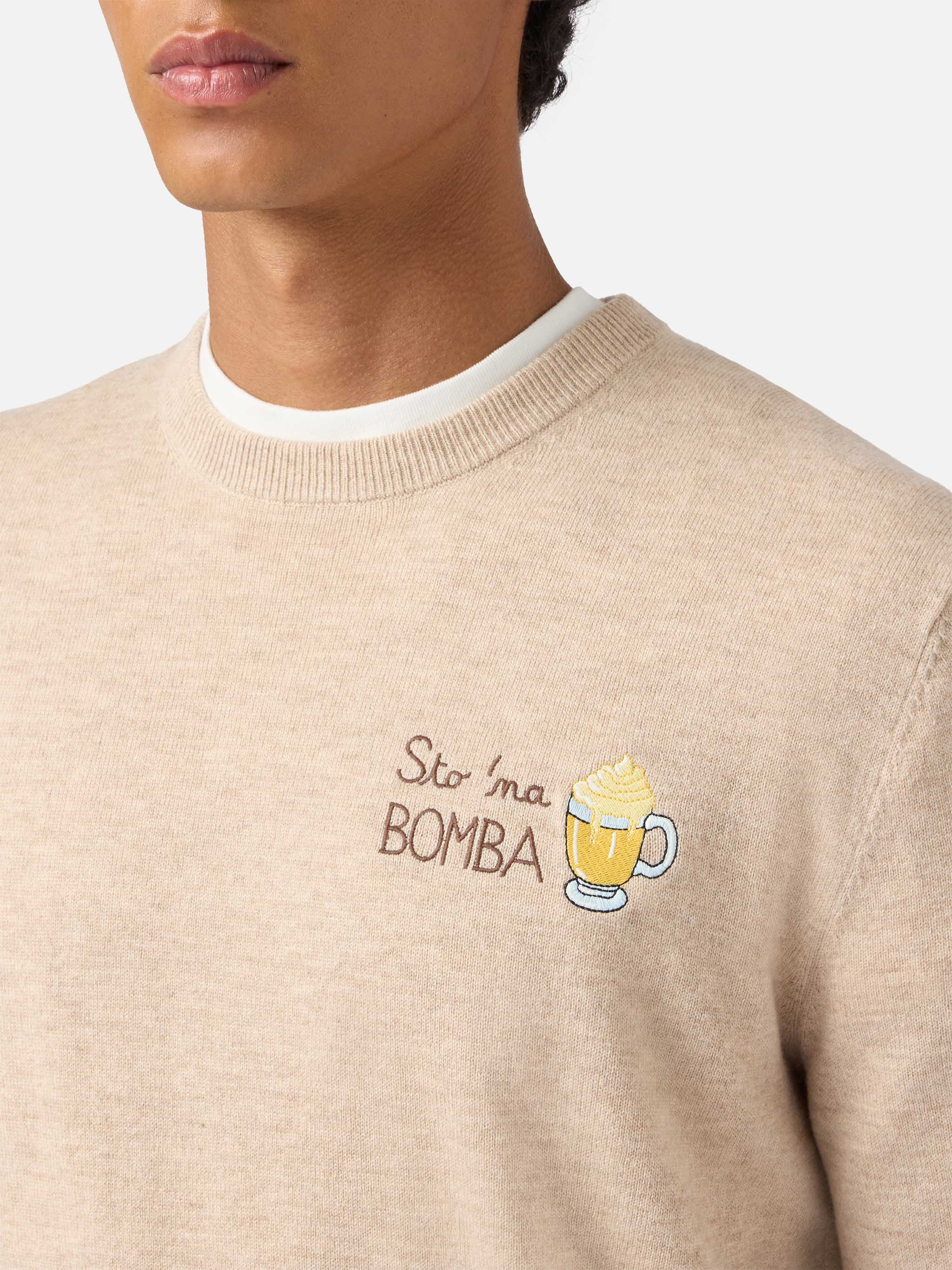 Crewneck Sweater Heron Light With Sto Na Bomba Embroidery Brown