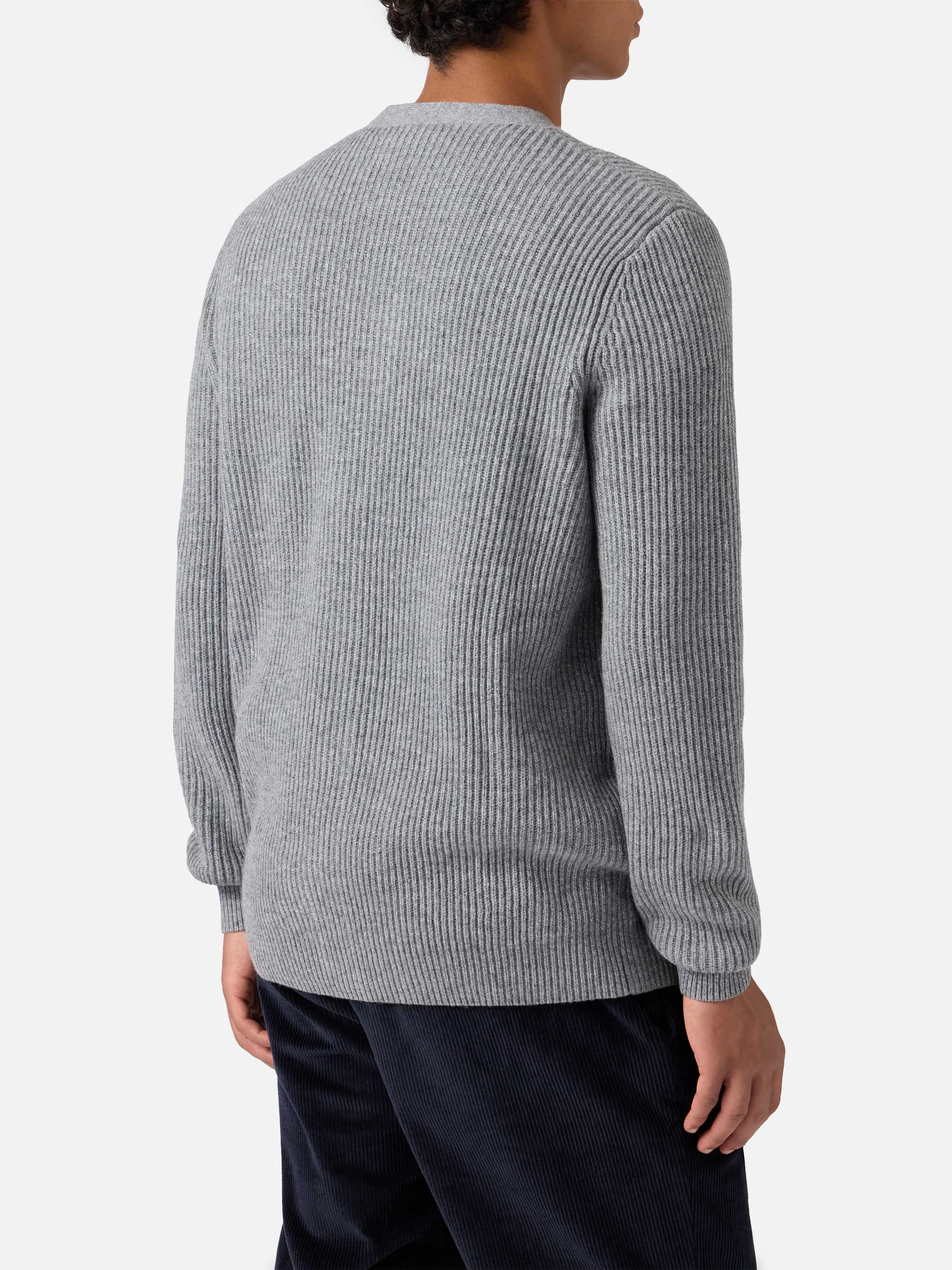 Herrison Pure-Wool Cardigan Grey Melange With English Rib Knit