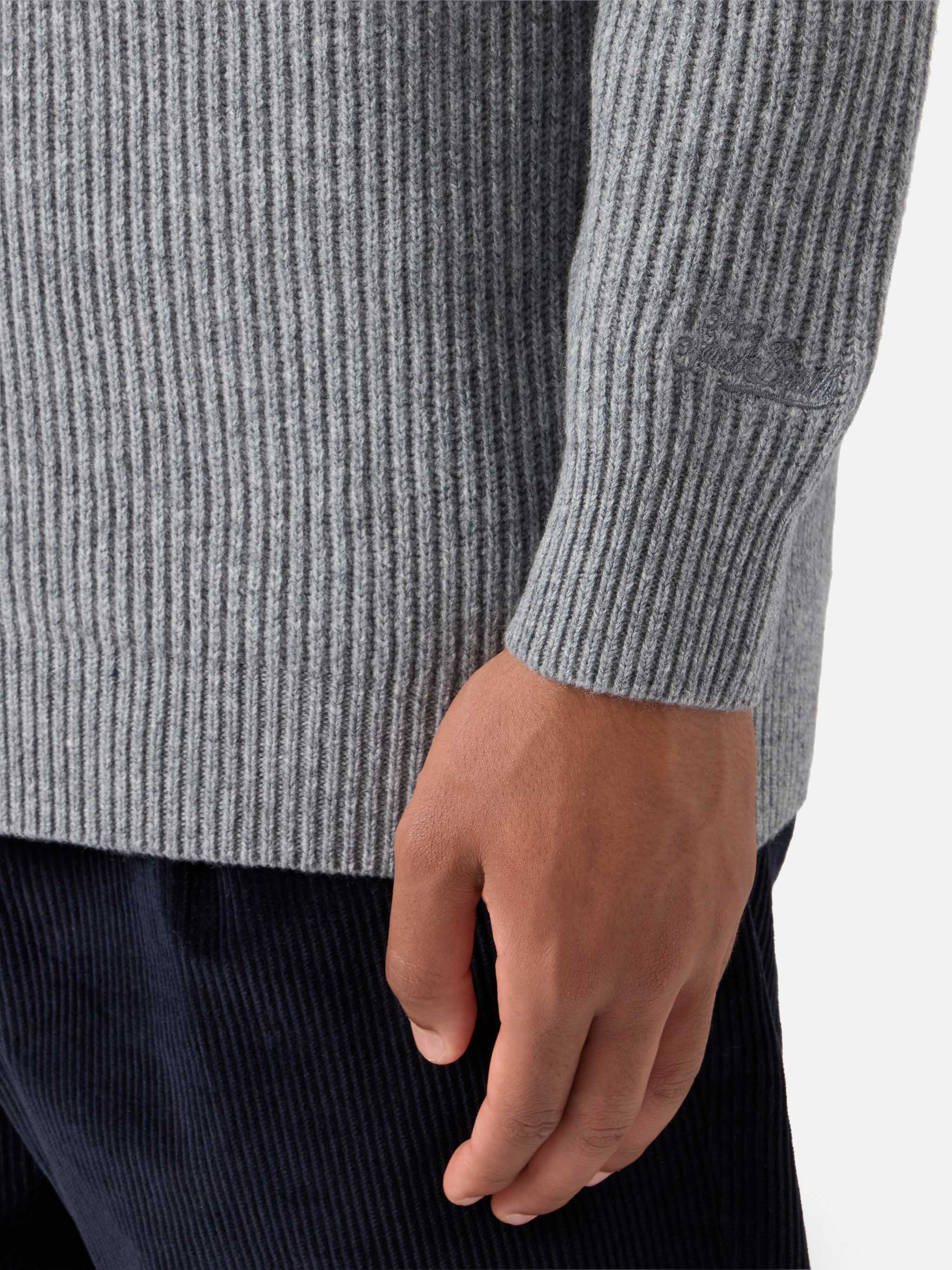 Herrison Pure-Wool Cardigan Grey Melange With English Rib Knit