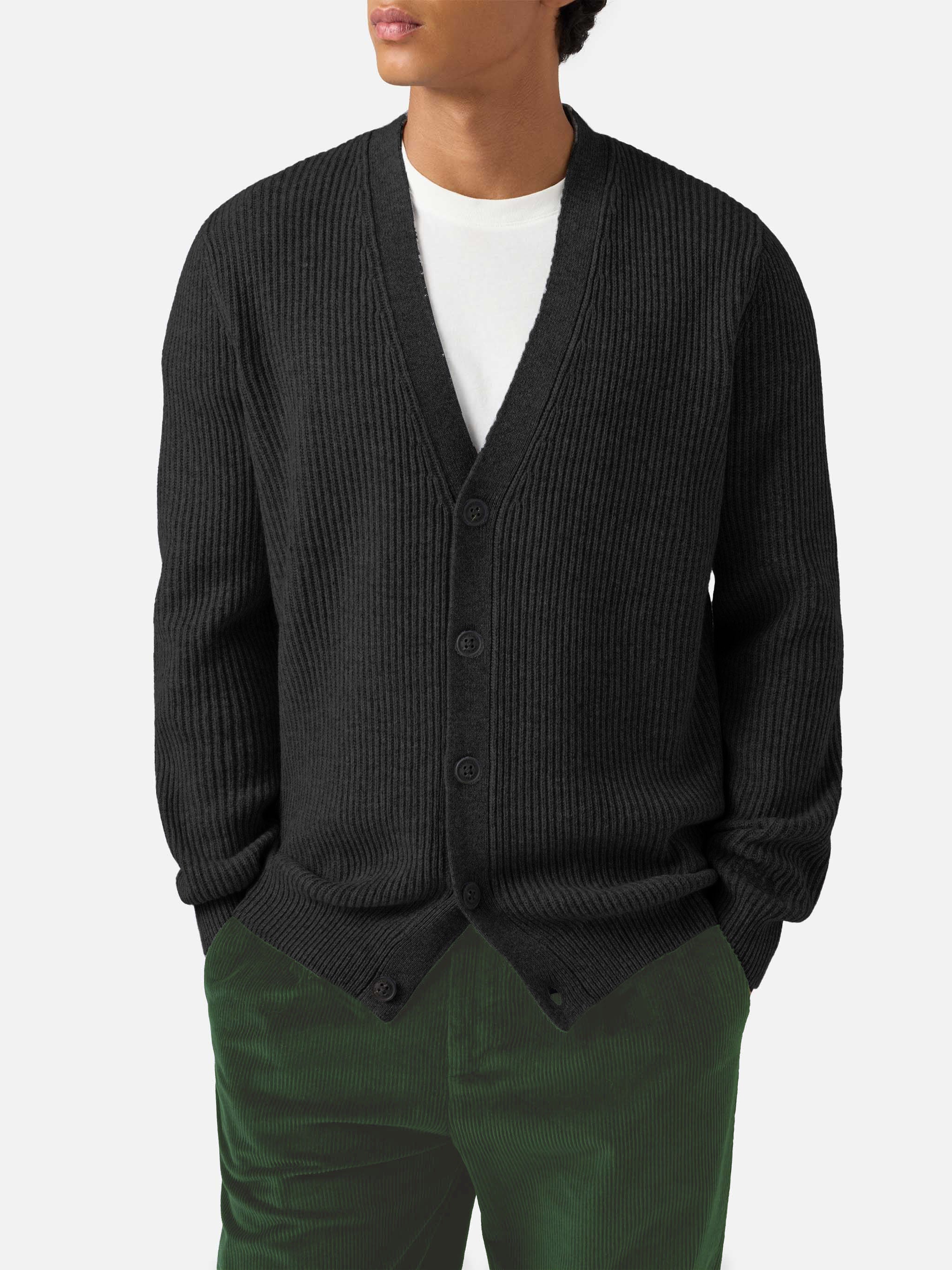 Herrison Cardigan Black Wool With English Rib Knit