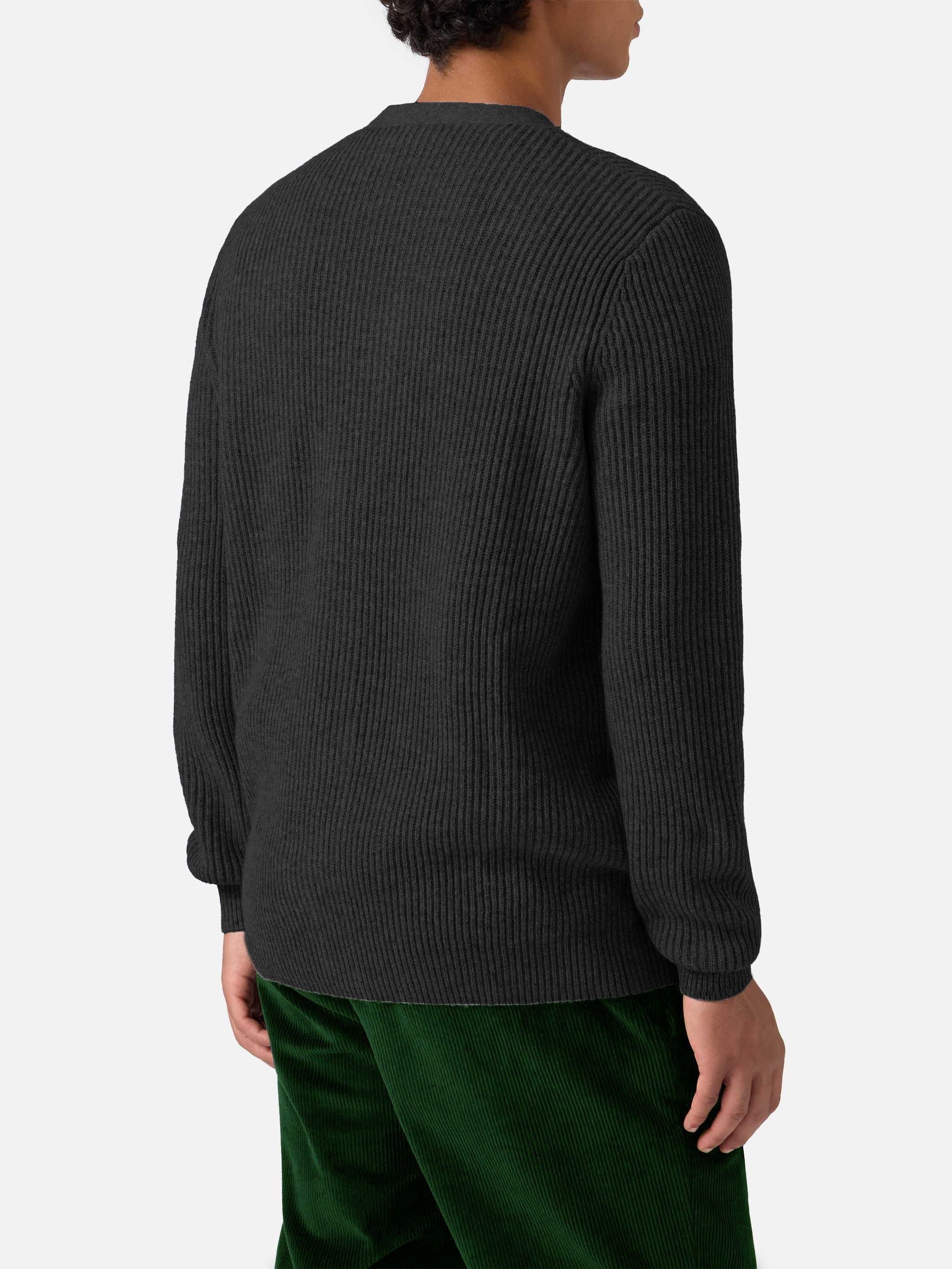 Herrison Cardigan Black Wool With English Rib Knit