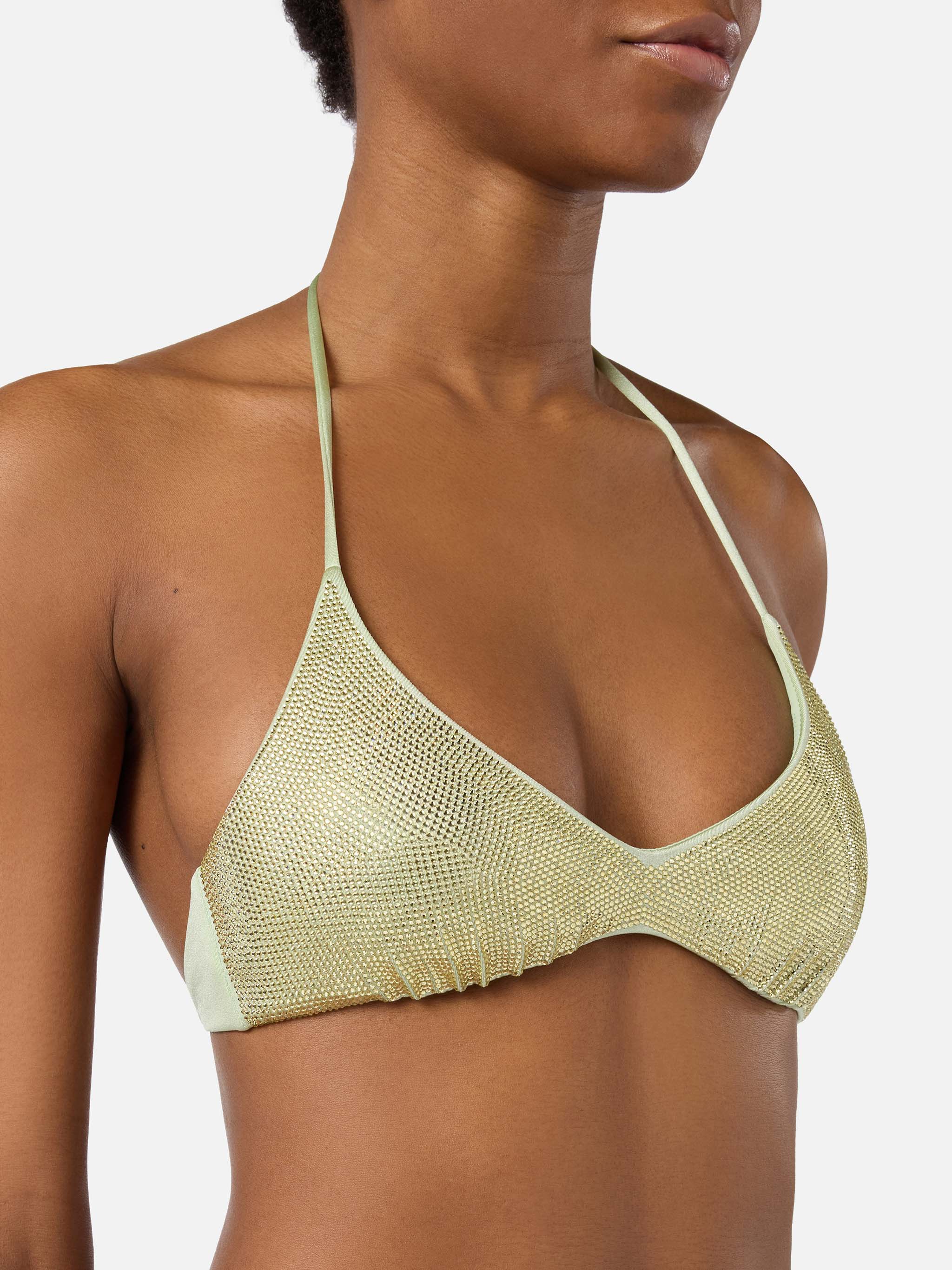 Hespera Bralette Bikini Top Aqua Green With Applied Rhinestones
